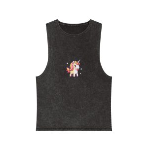 Adorable Childish Pastel Colored Unicorn Unisex Stonewash Tank Top