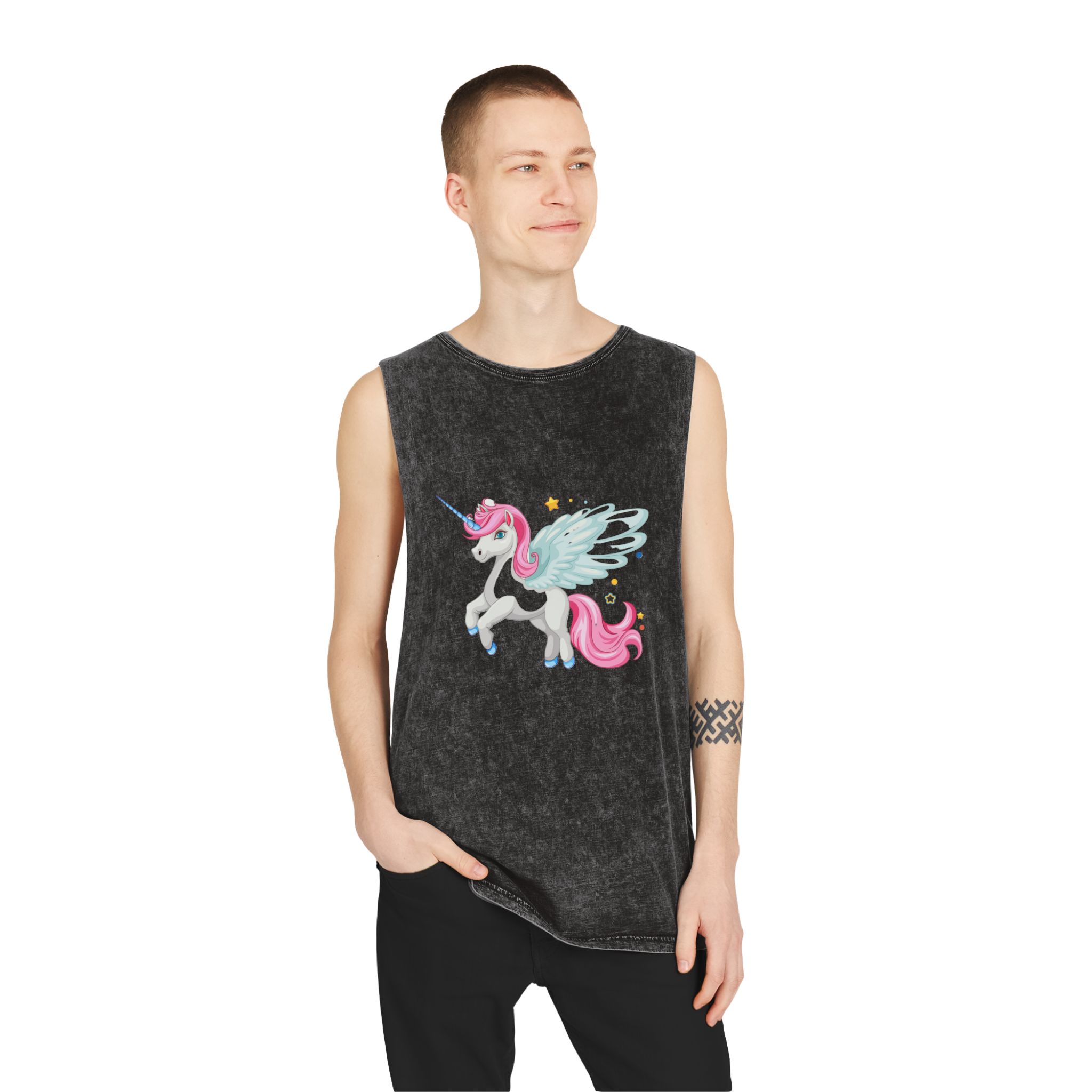 Beautiful Unicorn Unisex Stonewash Tank Top - Image 3