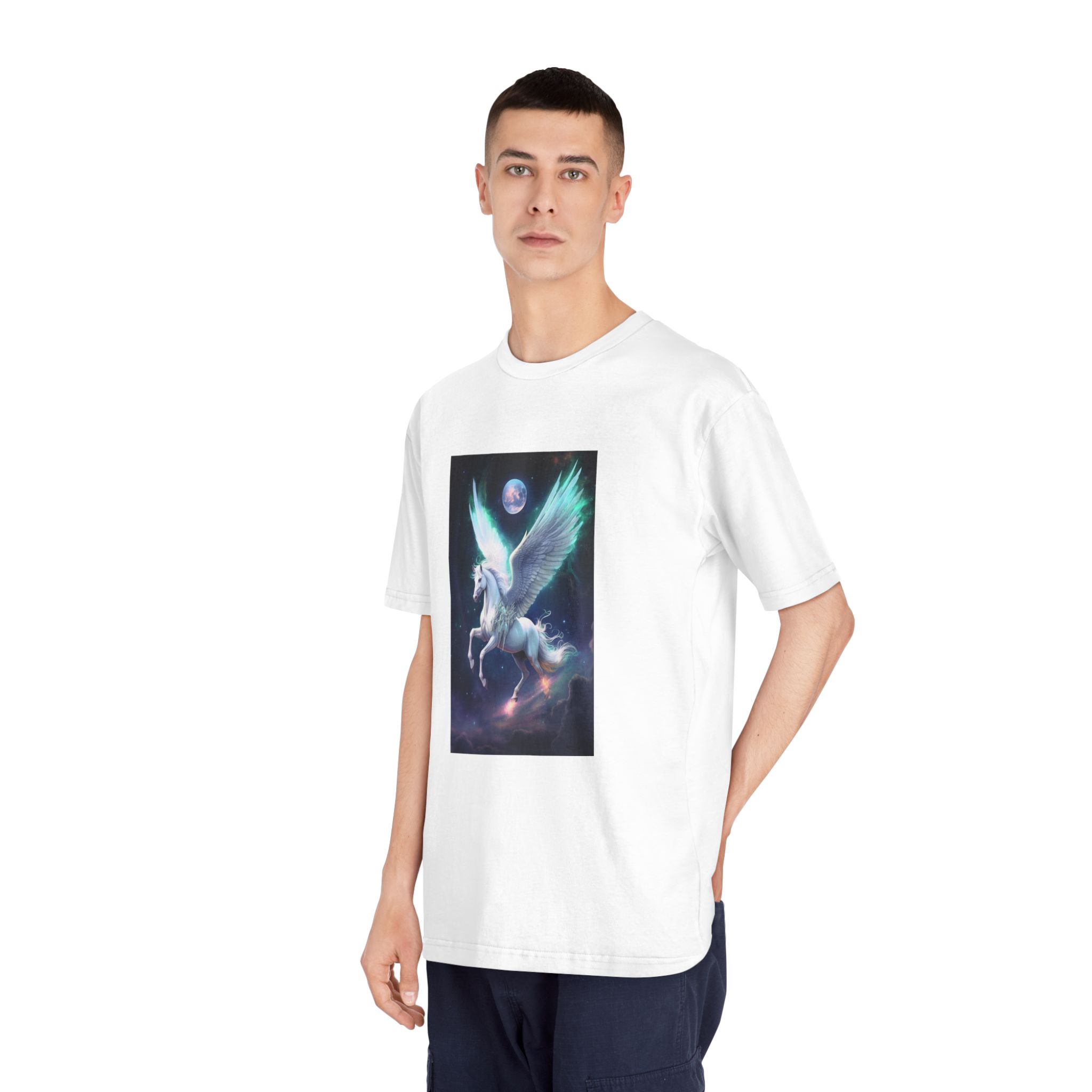 Unicorn With Wings Flying Sky With Full Moon Background Generative Ai Unisex Classic Crewneck T Shirt - Image 4