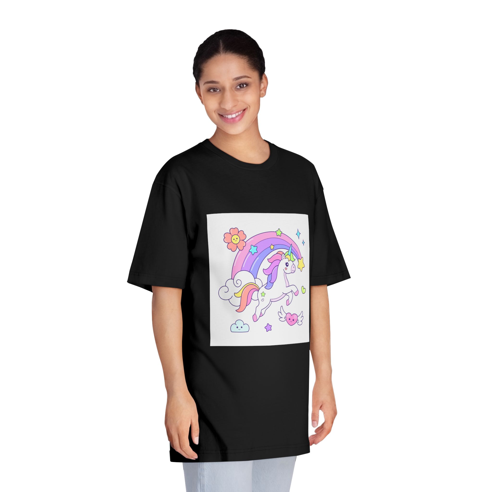 Cute Unicorn Flying Over the Rainbow Illustration Unisex Classic Crewneck T Shirt - Image 7