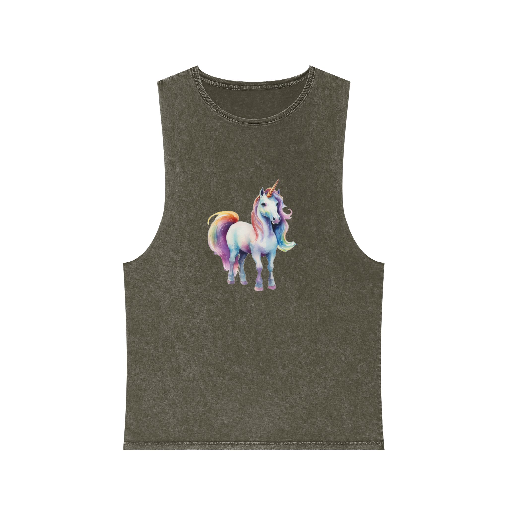 Painting Unicorn With Colorful Mane Long Mane Generative Ai (1) Unisex Stonewash Tank Top - Image 5