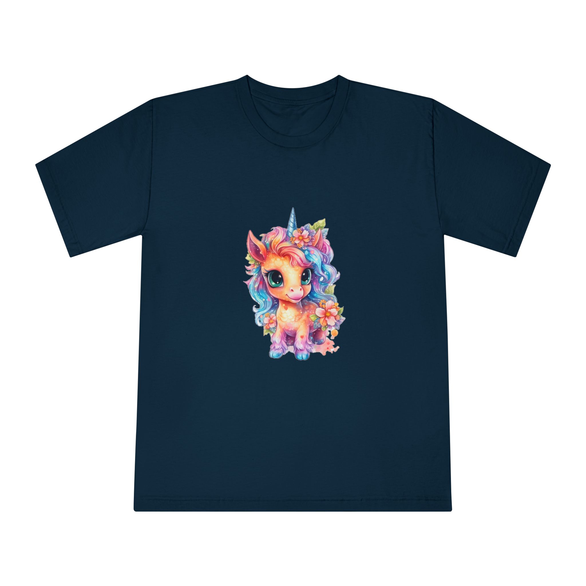 Cute Colorful Magic Unicorn With Flowers Watercolor Style (1) Unisex Classic Crewneck T Shirt - Image 17