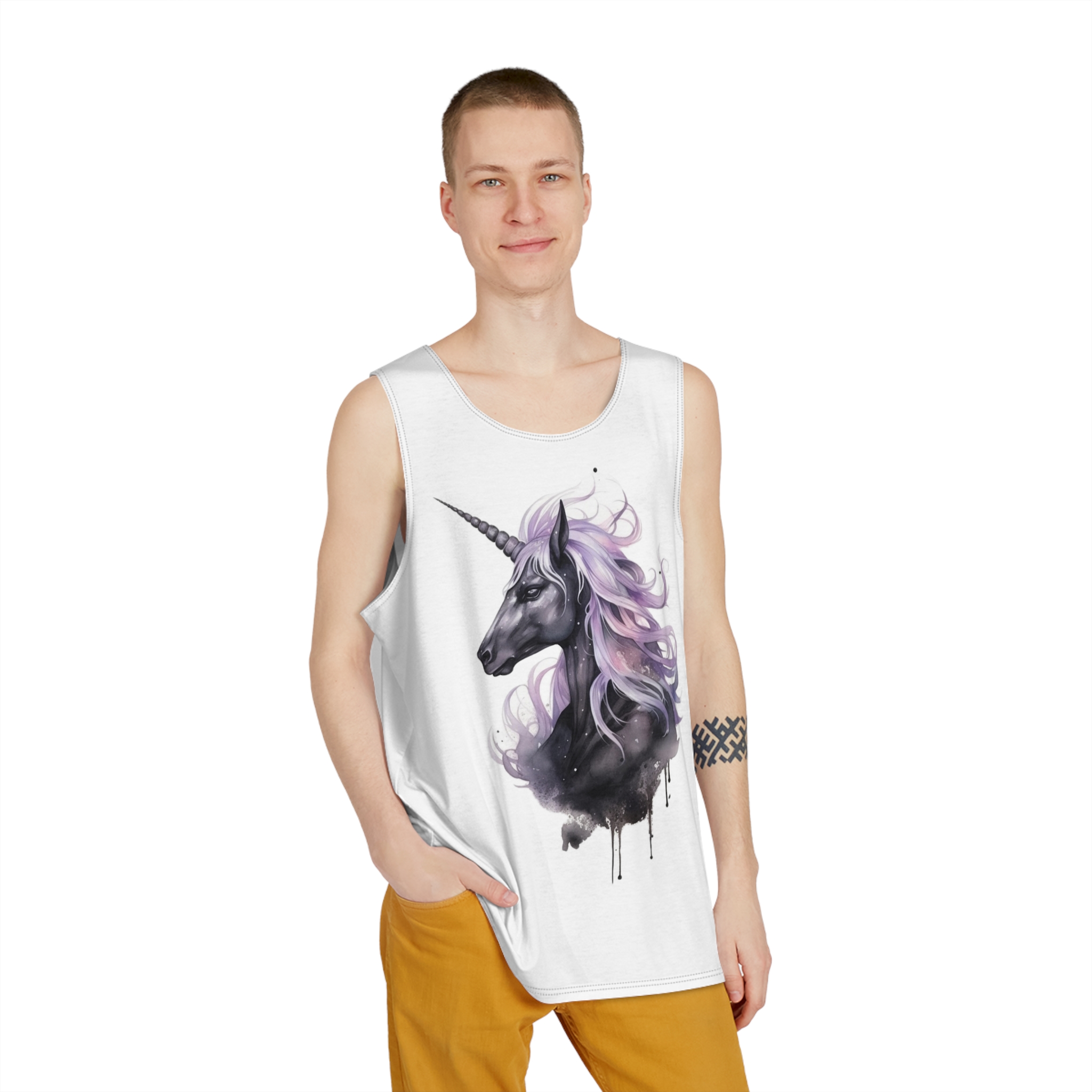 Close Up Unicorn With Long Mane Purple Mane Generative Ai Mens Tank Aop - Image 3