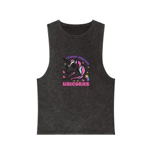 Cute Unicorn Illustration With Rainbow Stars Hearts Unisex Stonewash Tank Top
