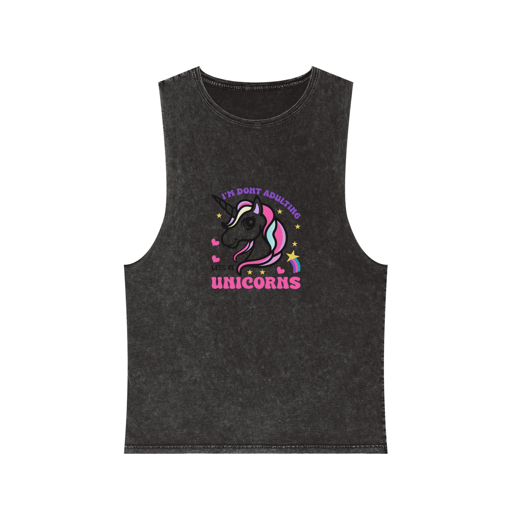 Cute Unicorn Illustration With Rainbow Stars Hearts Unisex Stonewash Tank Top