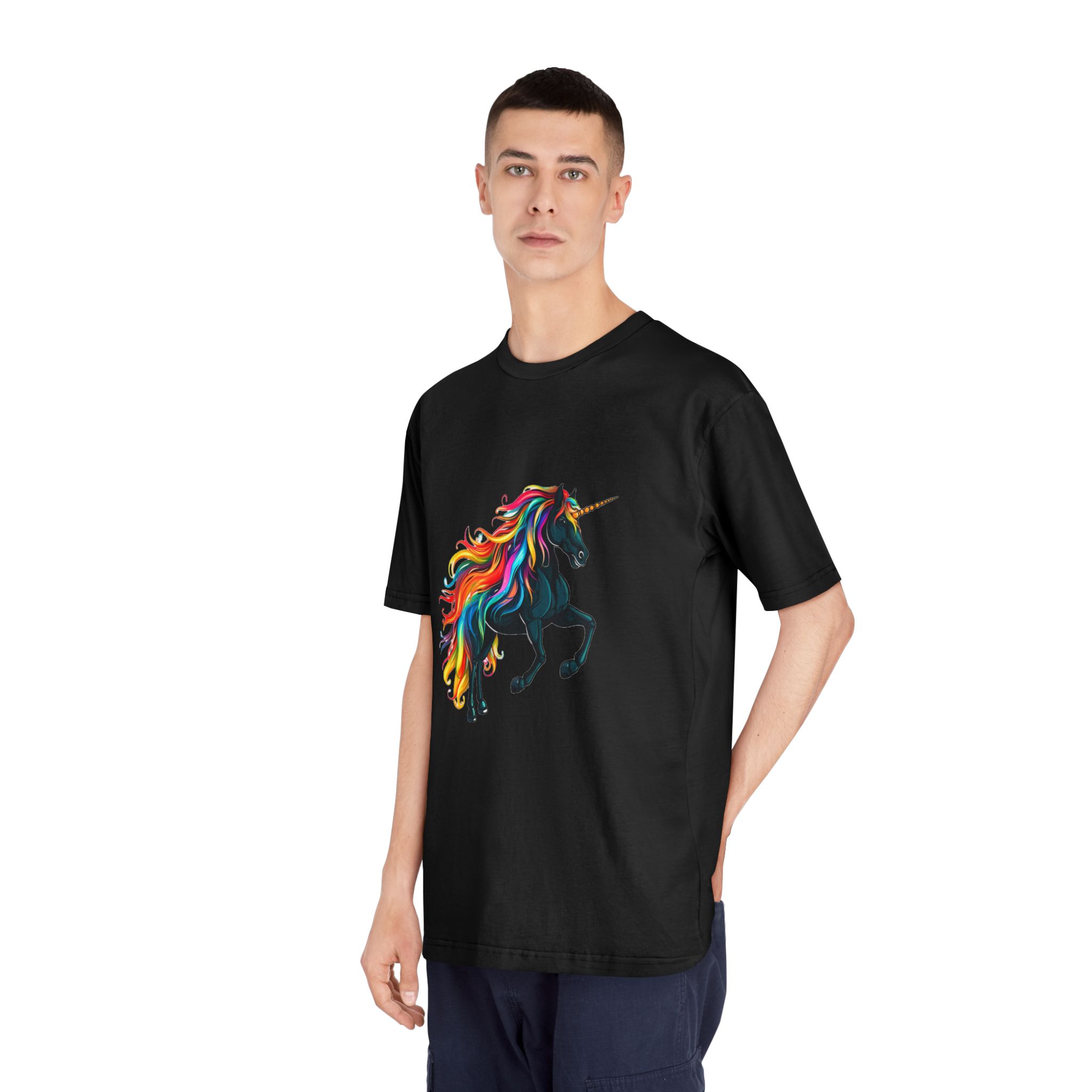 Close Up Black Unicorn With Rainbow Mane Generative Ai Unisex Classic Crewneck T Shirt - Image 8