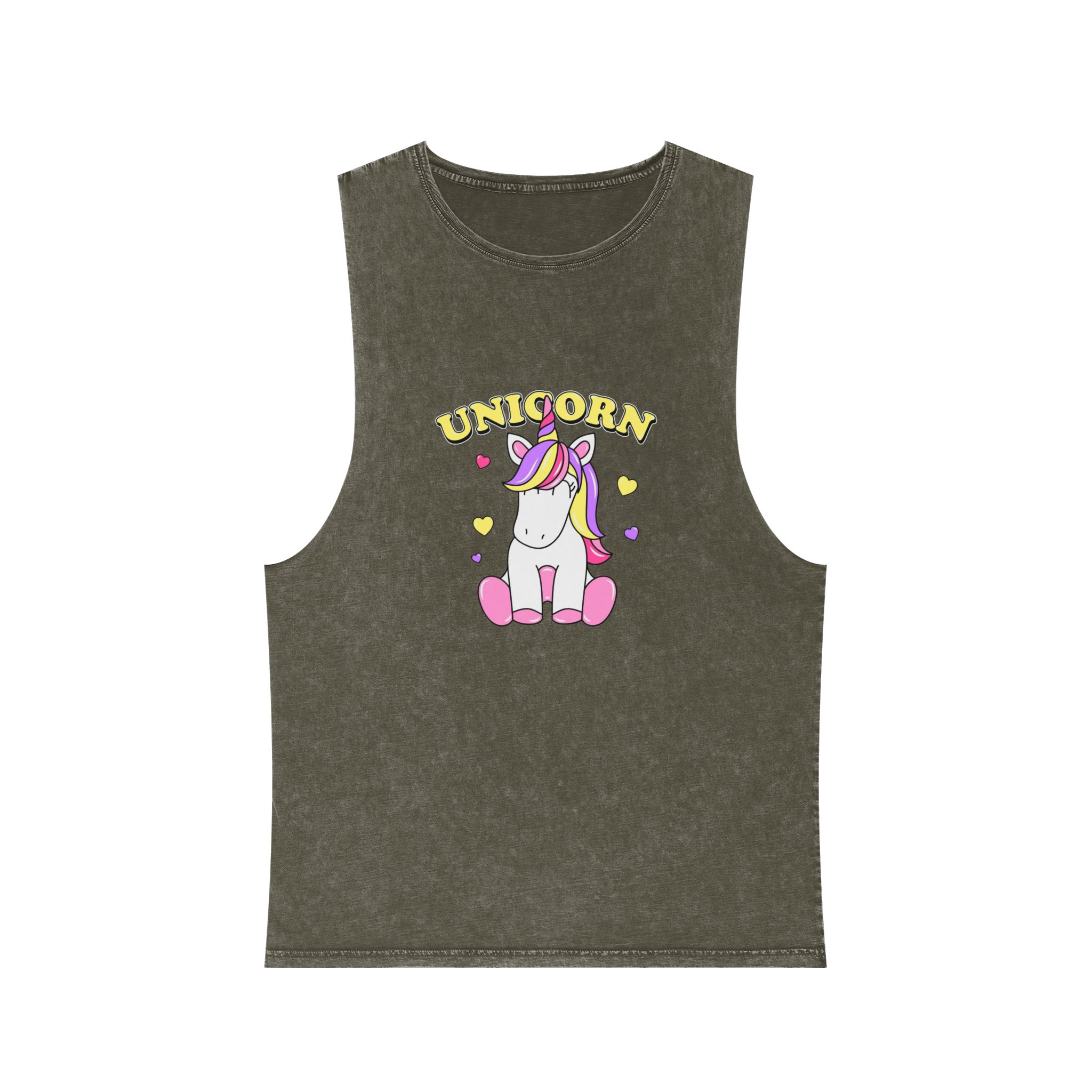 Cute Unicorn With Colorful Hair Hearts Unisex Stonewash Tank Top - Image 5