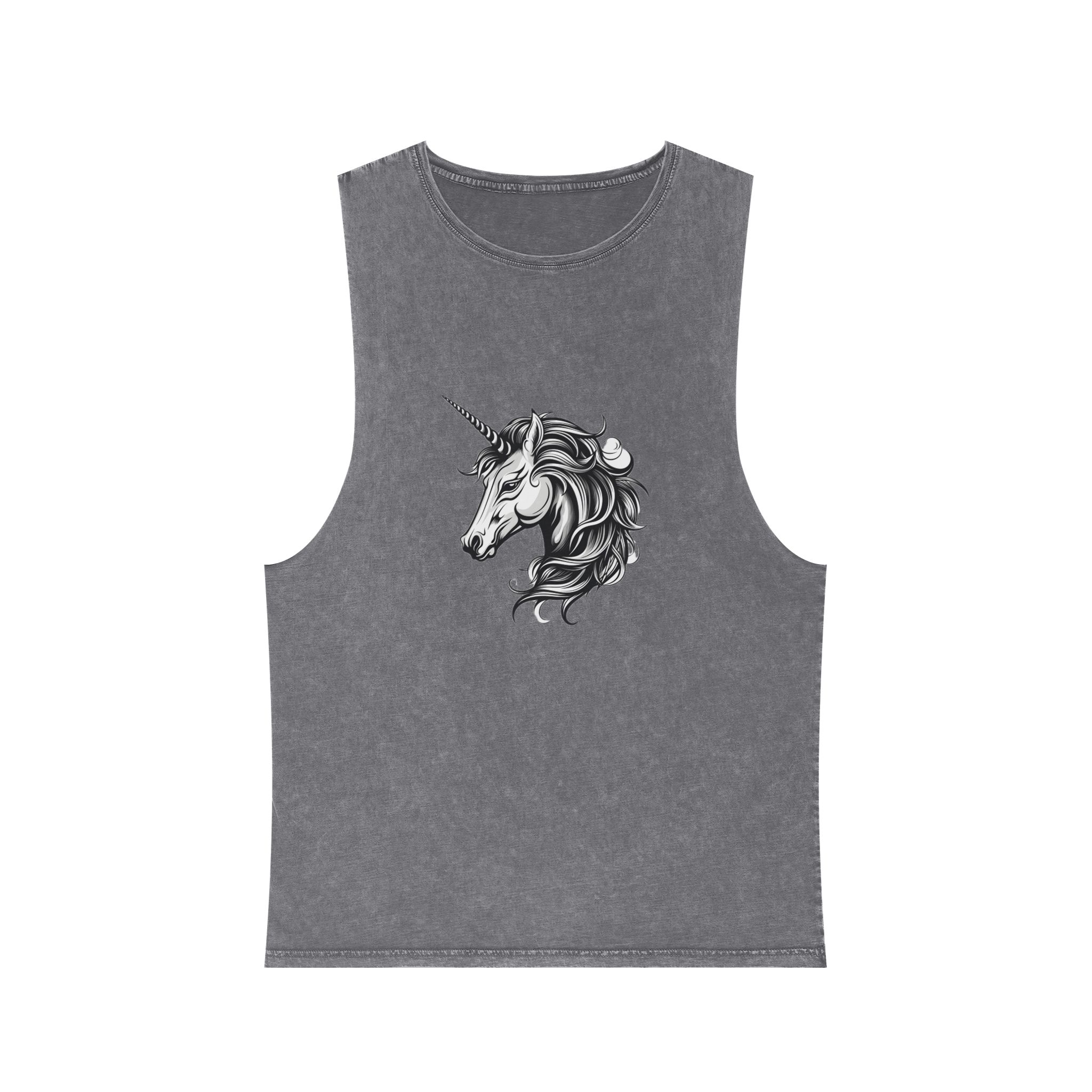 Unicorn Head Tshirt Tattoo Design Dark Art Illustration Isolated White (2) Unisex Stonewash Tank Top - Image 9