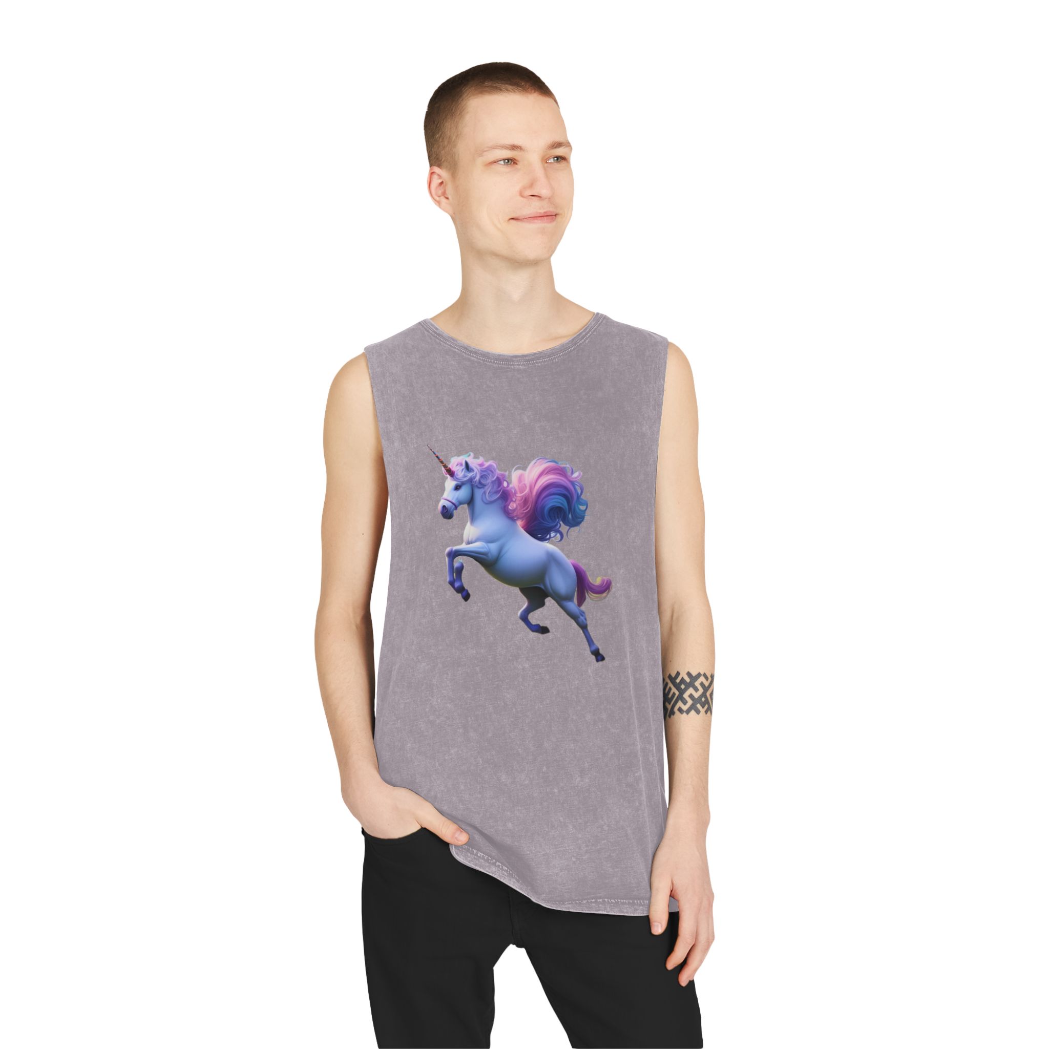 Beautiful Unicorn Running Magical Meadow Unicorn Background Images Whimsical Unicorn (37) Unisex Stonewash Tank Top - Image 19