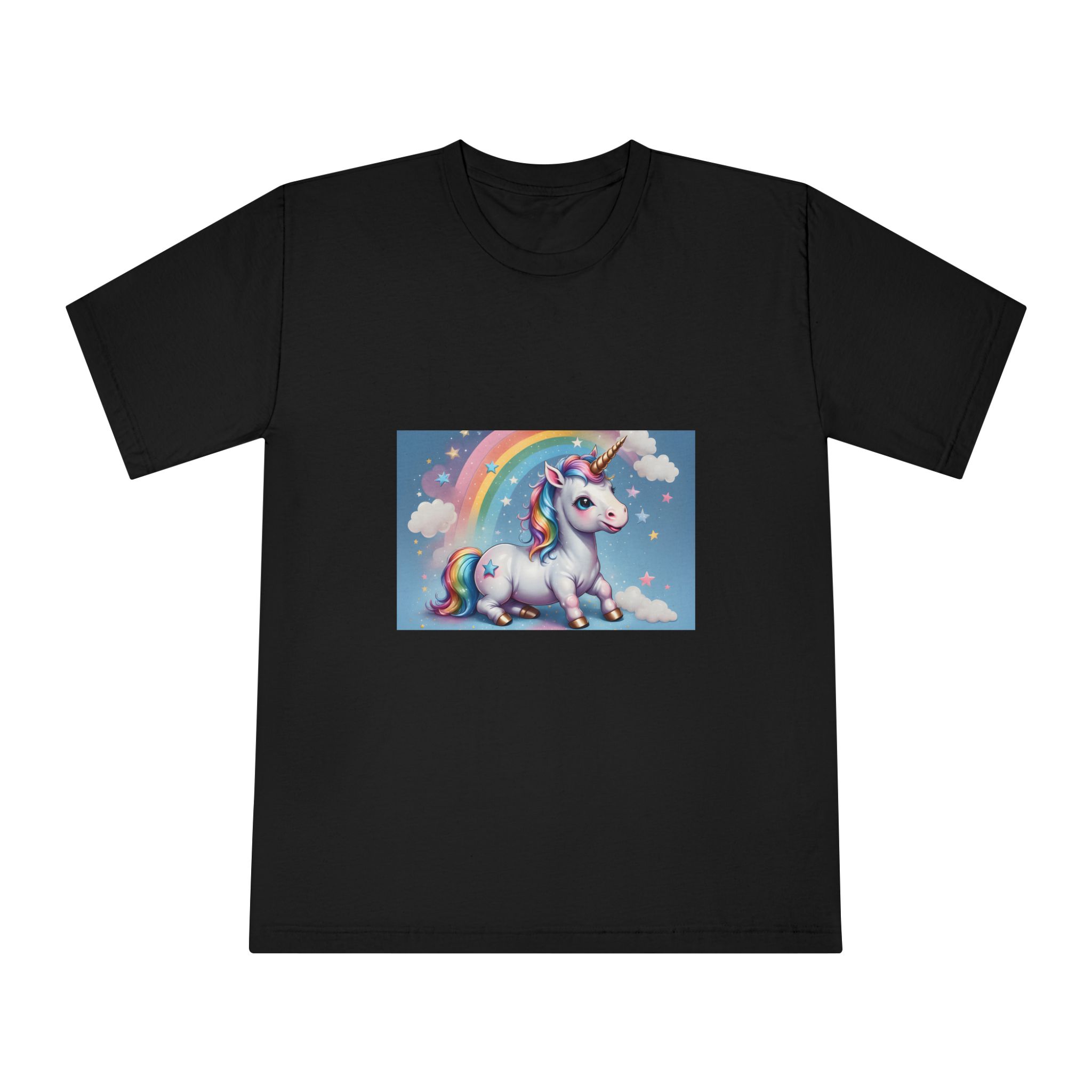 Happy Unicorn Background Sky Rainbow Unisex Classic Crewneck T Shirt - Image 5