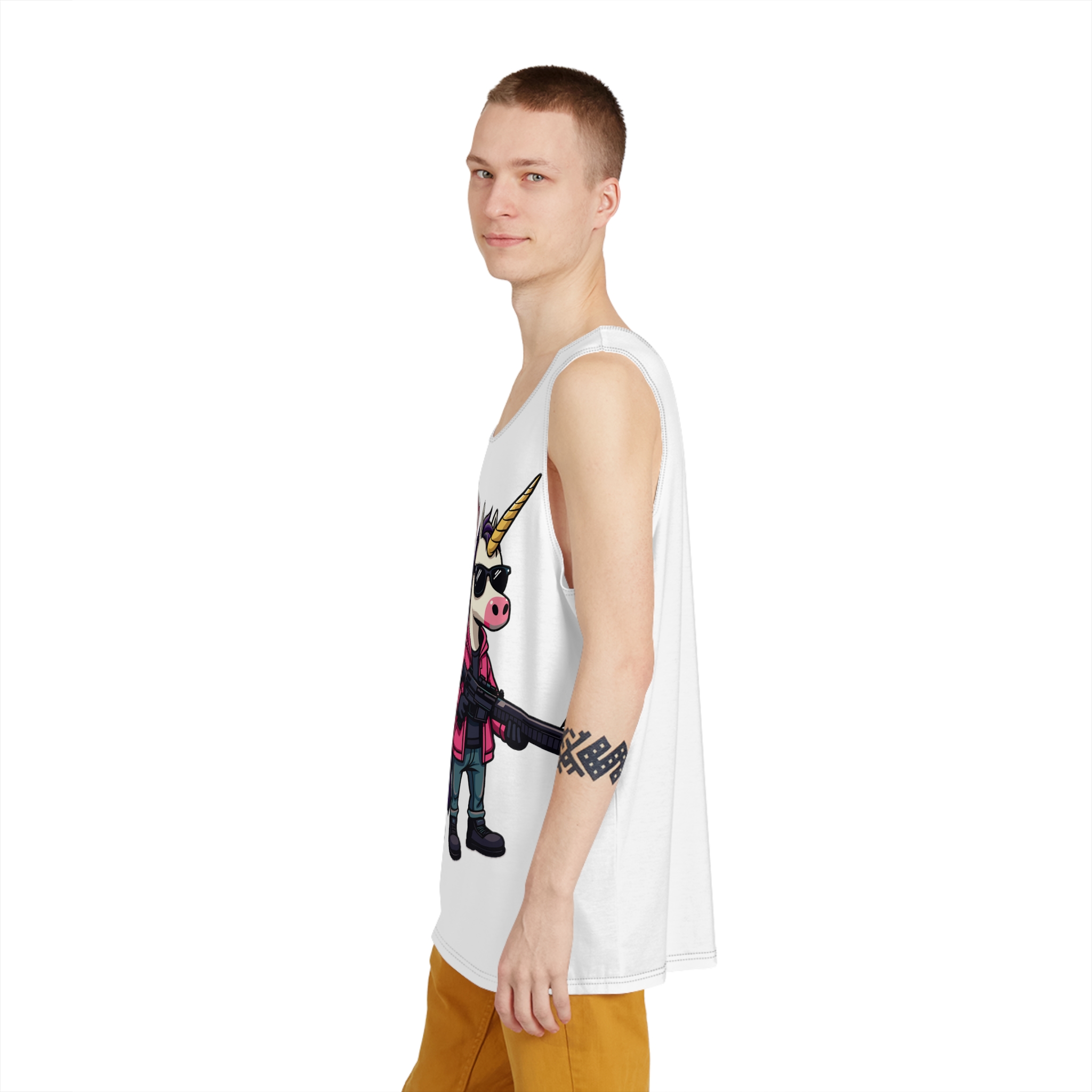 Two Unicorns With Horns Horns Standing Each Other Mens Tank Aop