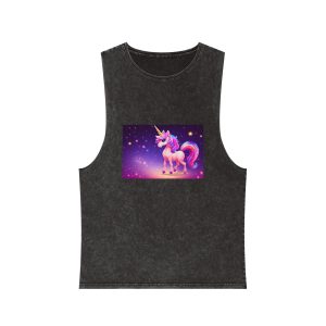 Cute Colorful Magical Adorable Kawaii Unicorn Sparles Violet Background Unisex Stonewash Tank Top