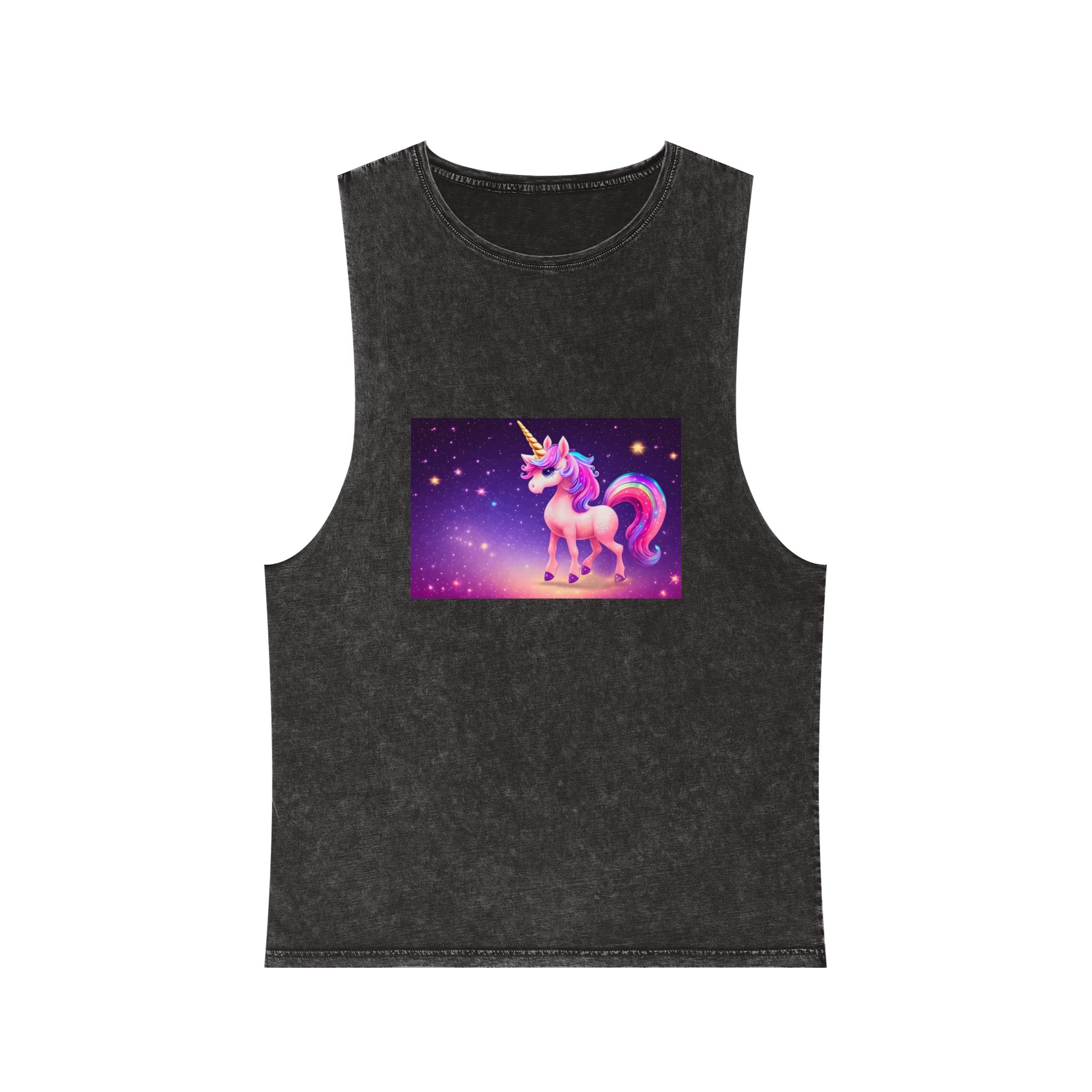 Cute Colorful Magical Adorable Kawaii Unicorn Sparles Violet Background Unisex Stonewash Tank Top
