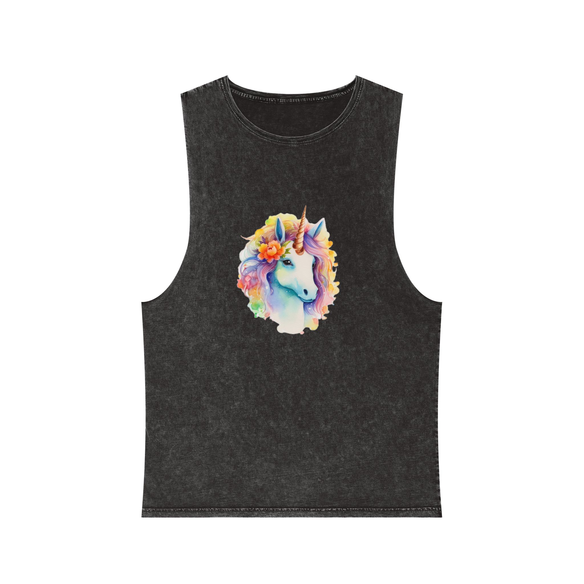 Painting Unicorn With Flower Crown Its Head Generative Ai Unisex Stonewash Tank Top