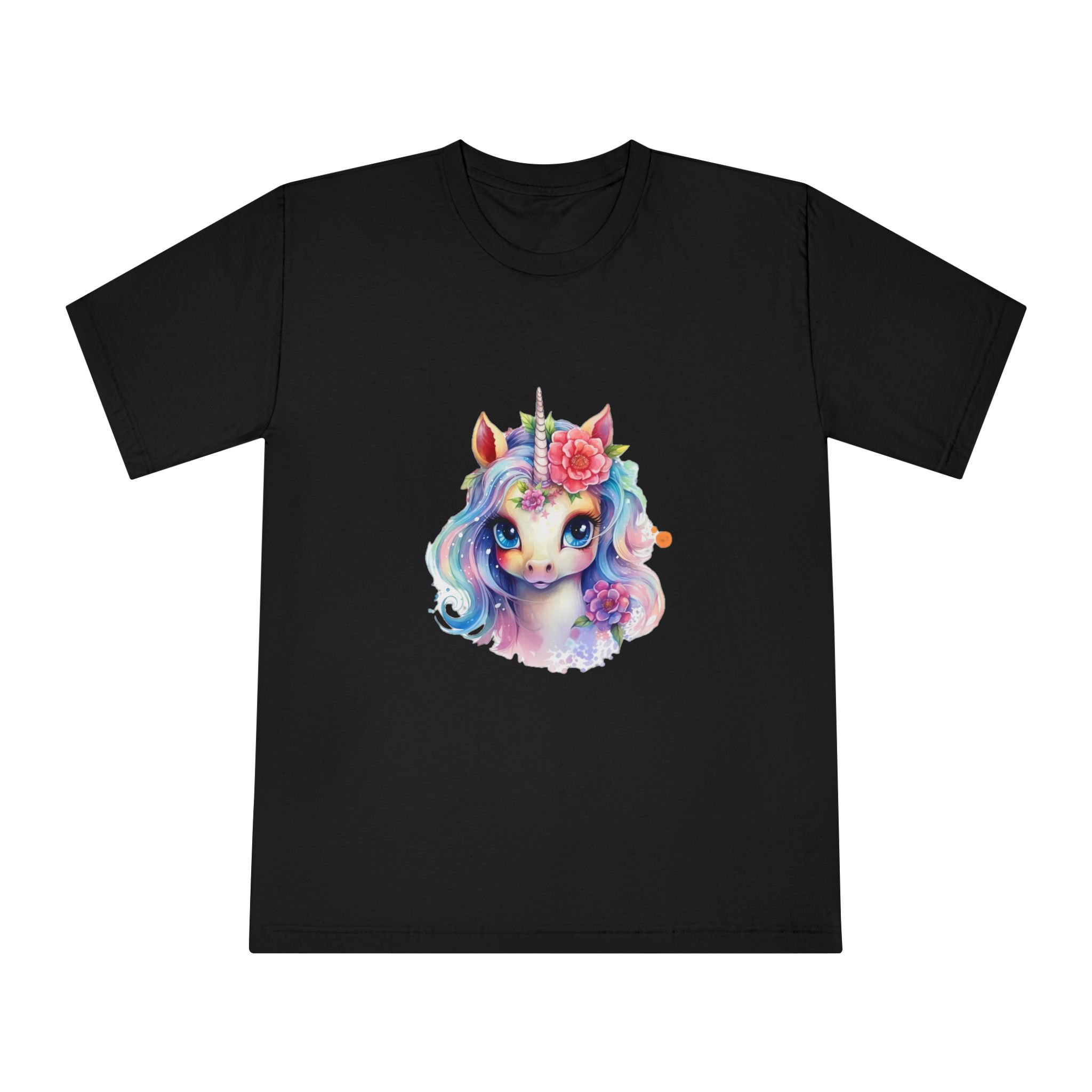 Cute Colorful Magic Unicorn With Flowers Watercolor Style (8) Unisex Classic Crewneck T Shirt - Image 5