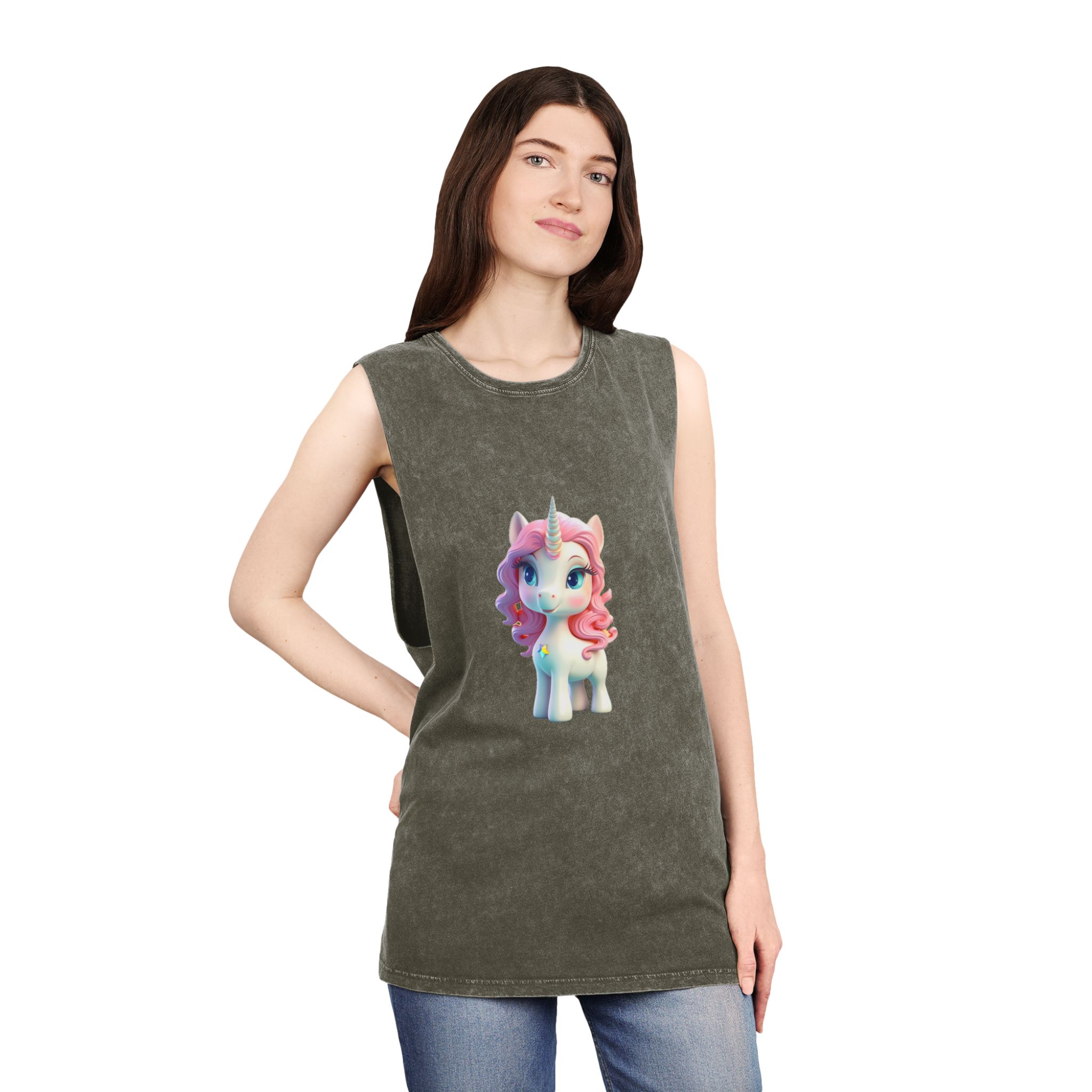 Colorful Cartoon Animated 3d Unicorn Children (14) Unisex Stonewash Tank Top - Image 8