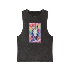 Rainbow Pastel Unicorn Candy Watercolor Background Social Media Template Etc Unisex Stonewash Tank Top