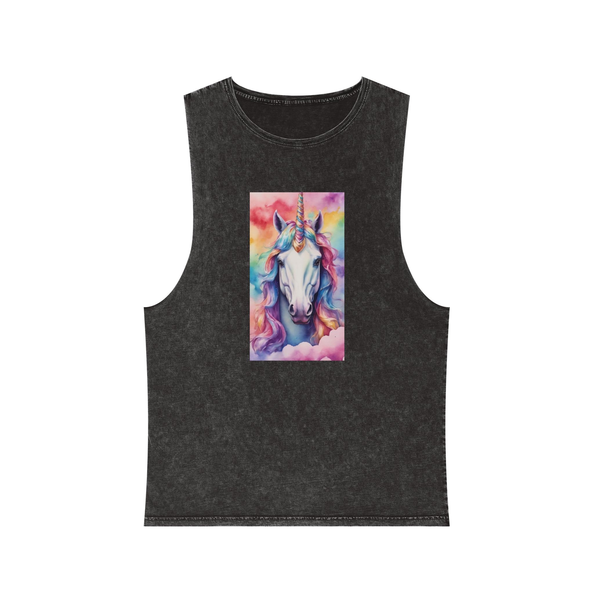 Rainbow Pastel Unicorn Candy Watercolor Background Social Media Template Etc Unisex Stonewash Tank Top