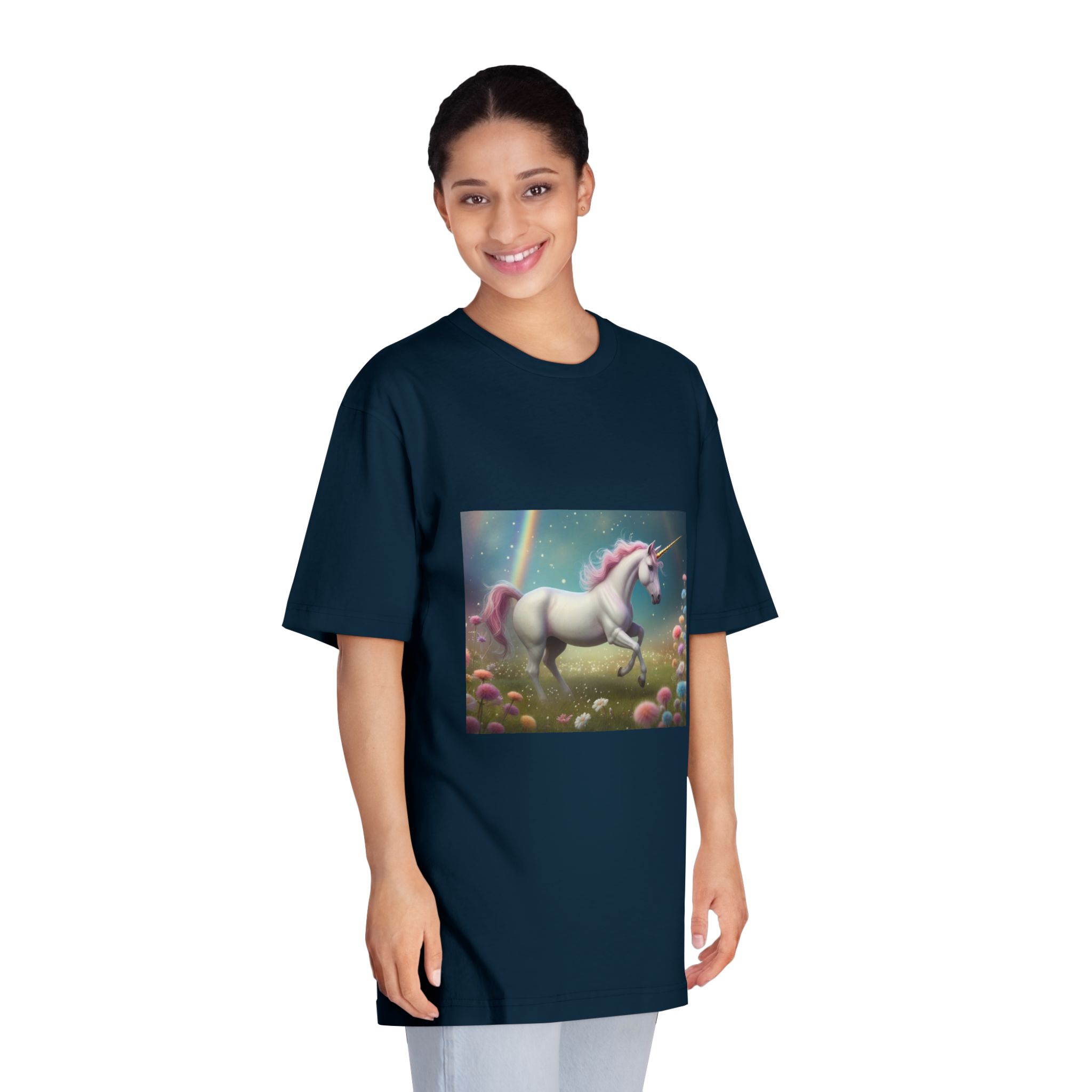 Beautiful Unicorn Running Magical Meadow Unicorn Background Images Whimsical Unicorn (30) Unisex Classic Crewneck T Shirt - Image 19