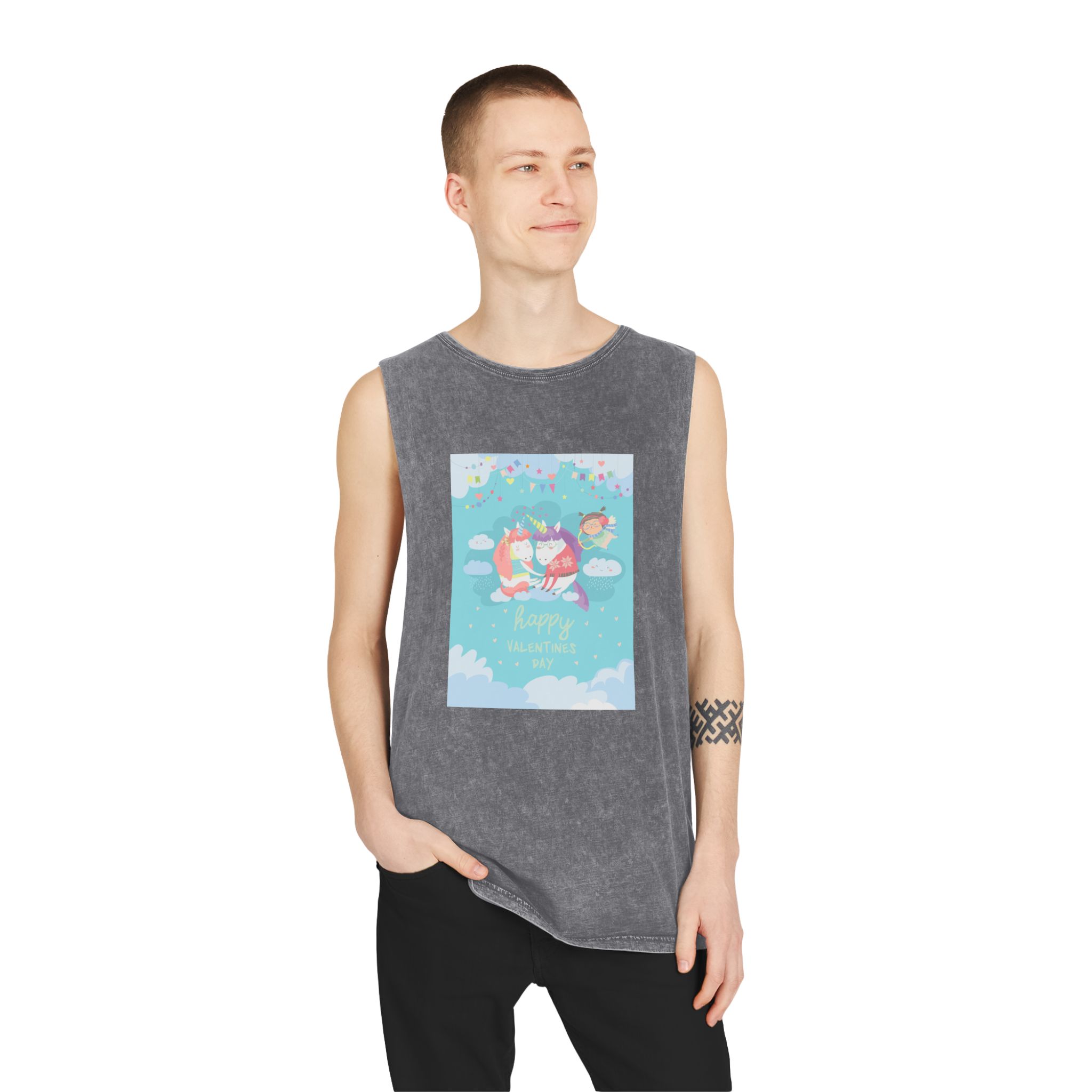 Cute Card With Fairy Unicorns Love Unisex Stonewash Tank Top - Image 11
