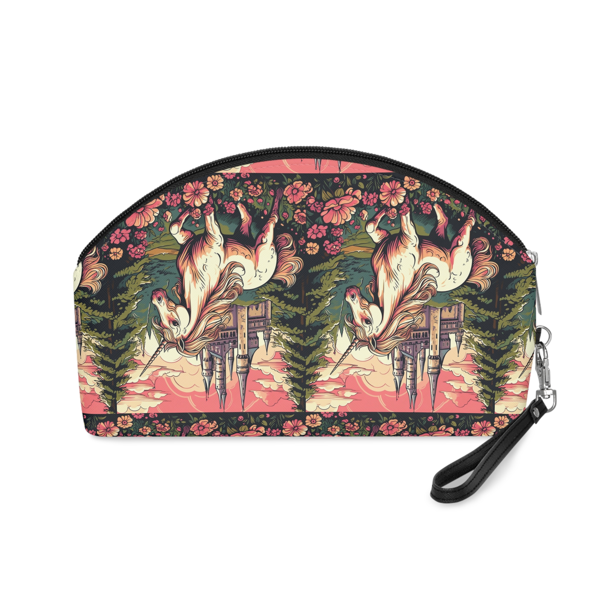 Unicorn Front Castle With Flowers Trees Generative Ai Makeup Bag - Image 2