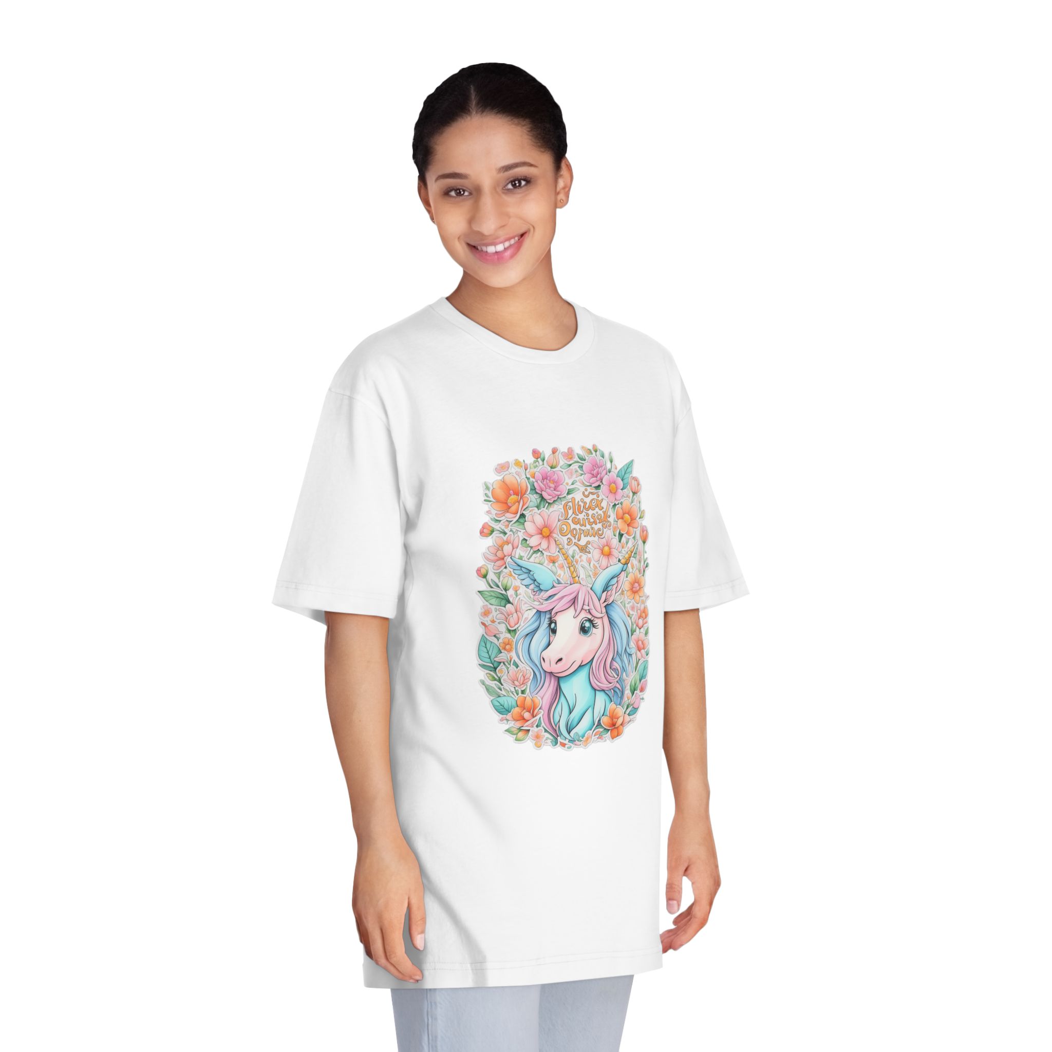 Beautiful Cute Unicorn With Colorful Fantasy Flowers (1) Unisex Classic Crewneck T Shirt - Image 3