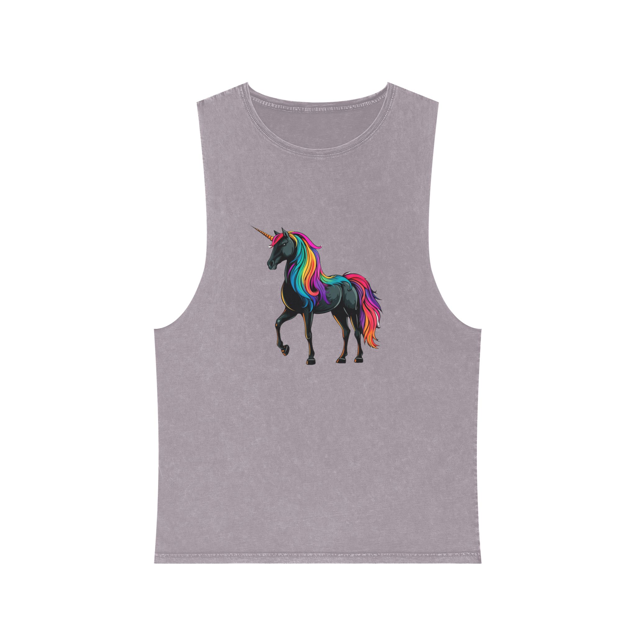 Cartoon Unicorn With Rainbow Mane Horn Generative Ai Unisex Stonewash Tank Top - Image 17