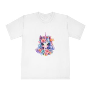 Cute Colorful Magic Unicorn With Flowers Watercolor Style (9) Unisex Classic Crewneck T Shirt