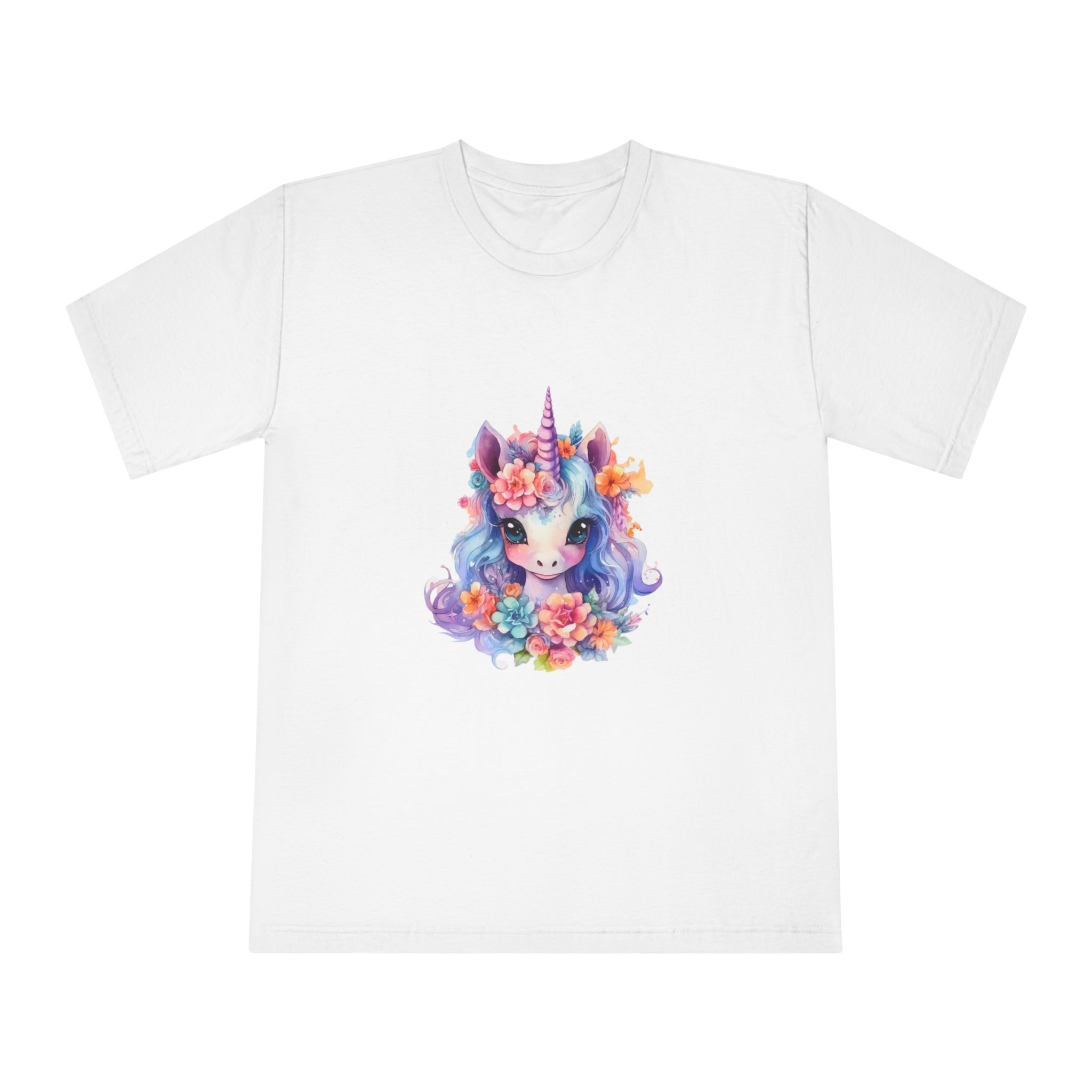 Cute Colorful Magic Unicorn With Flowers Watercolor Style (9) Unisex Classic Crewneck T Shirt