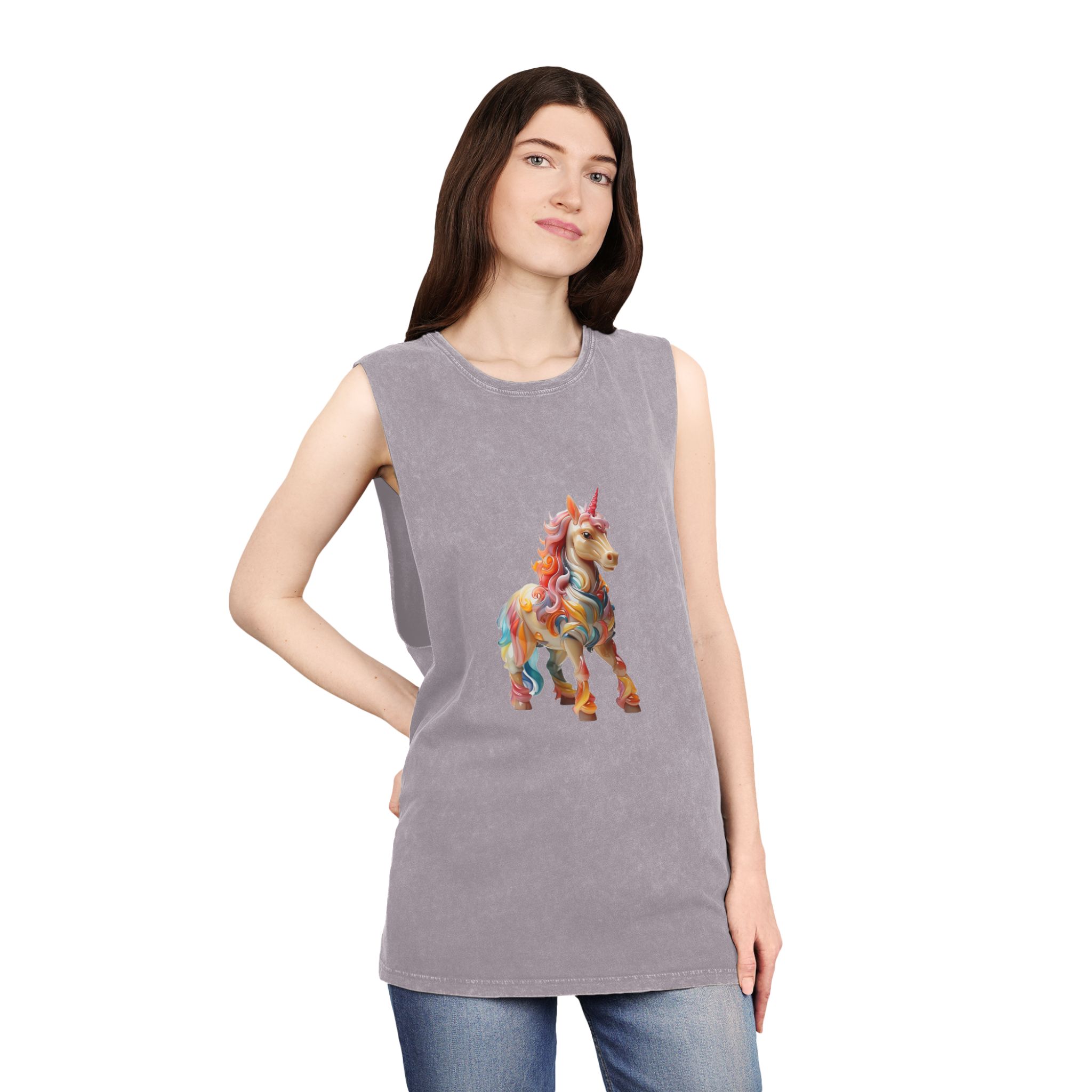 Colorful 3d Mythical Unicorn (1) Copy Unisex Stonewash Tank Top - Image 20