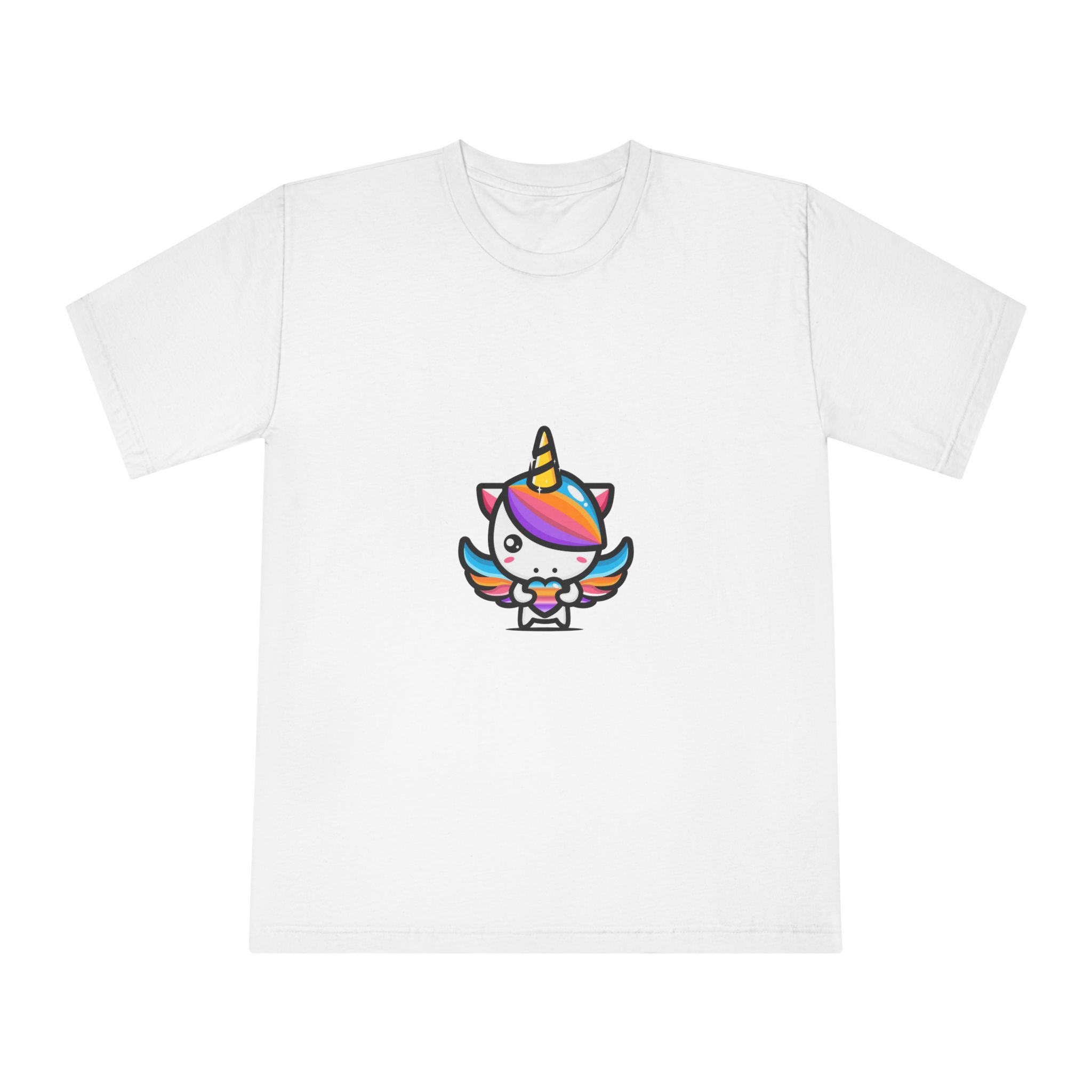 Cute Unicorn Hugging Colorful Heart Unisex Classic Crewneck T Shirt
