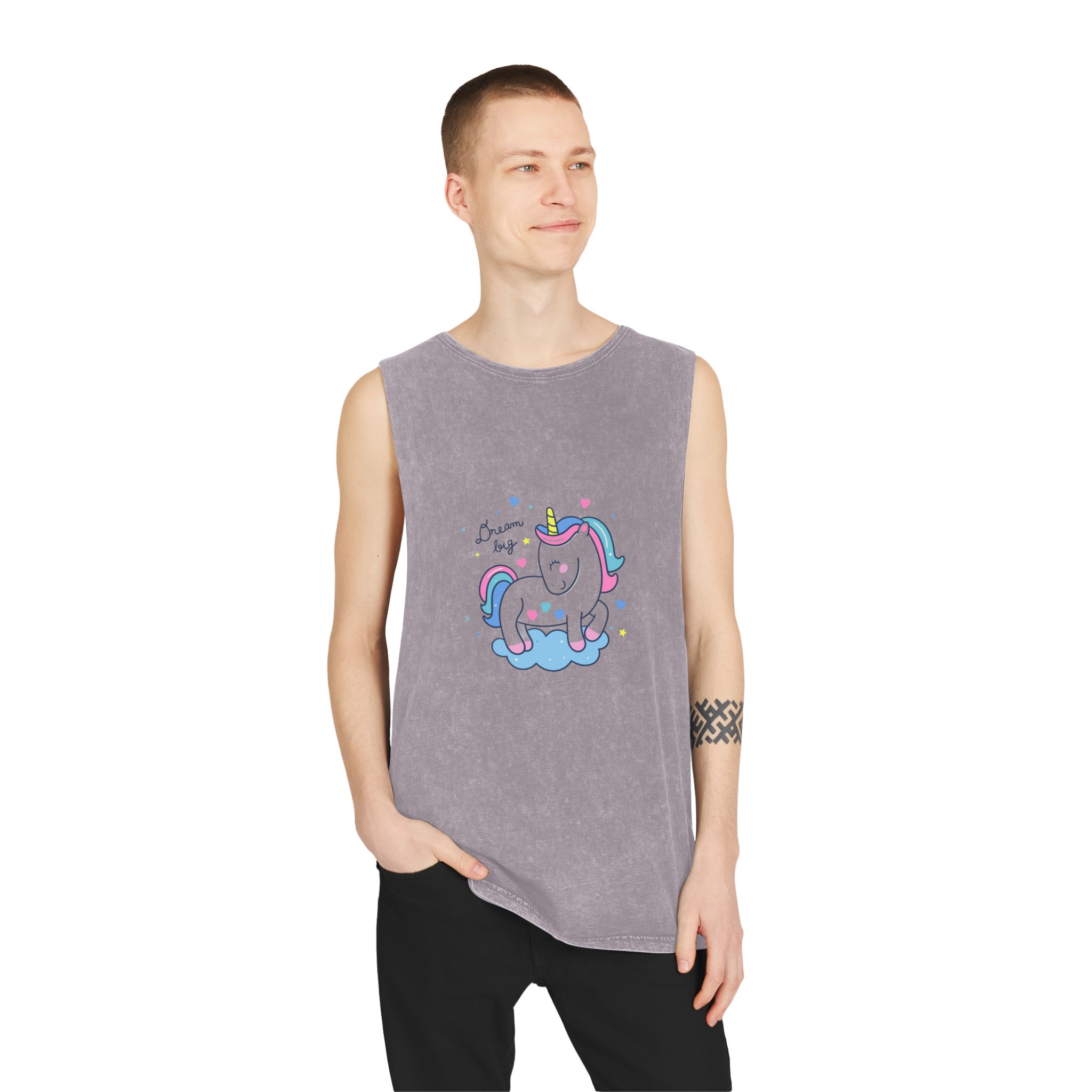 Cute Unicorn Cartoon Dream Big Series Hand Drawn Style Unisex Stonewash Tank Top - Image 19