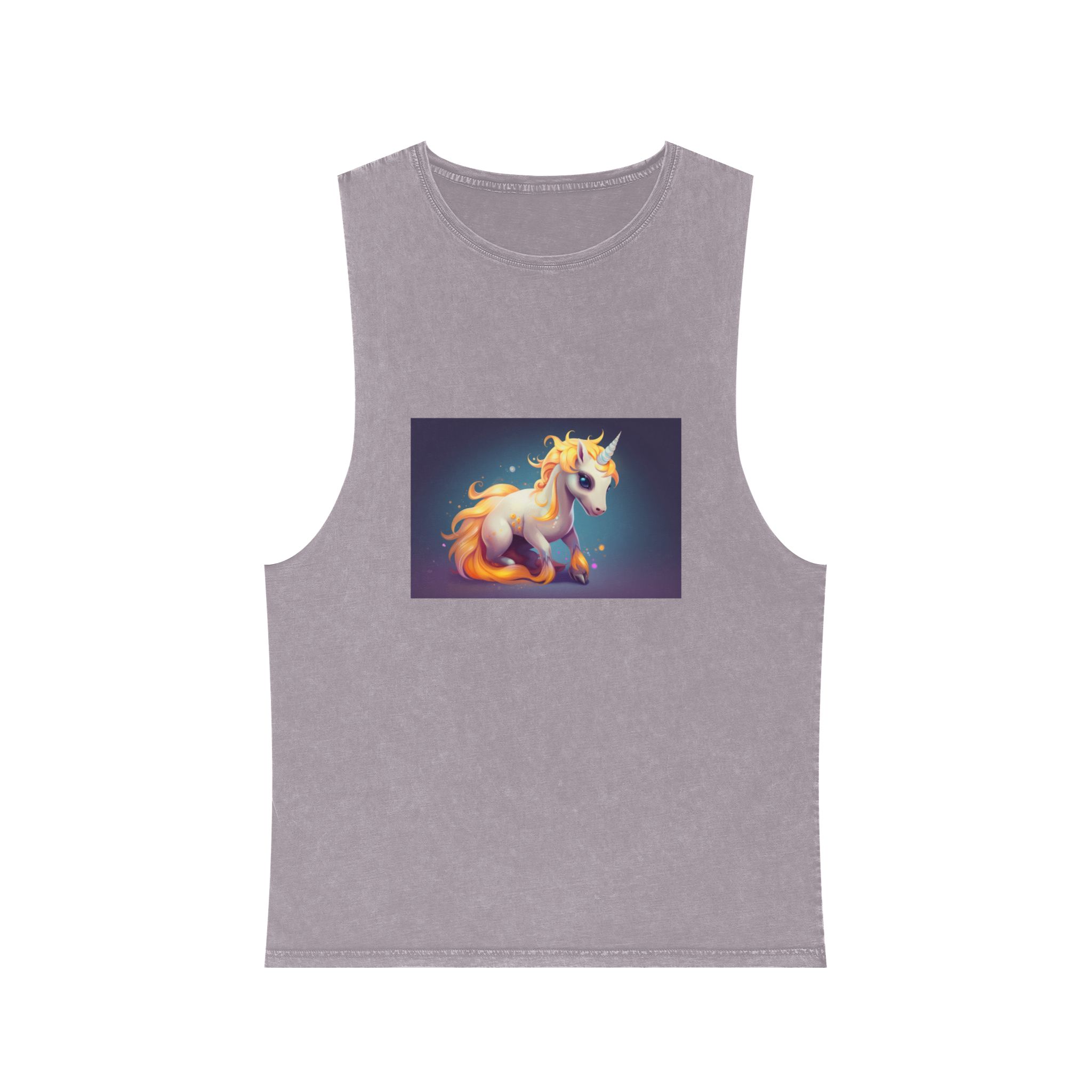 Cute Unicorn With Long Colorful Mane Dark Background Generative Ai Unisex Stonewash Tank Top - Image 17
