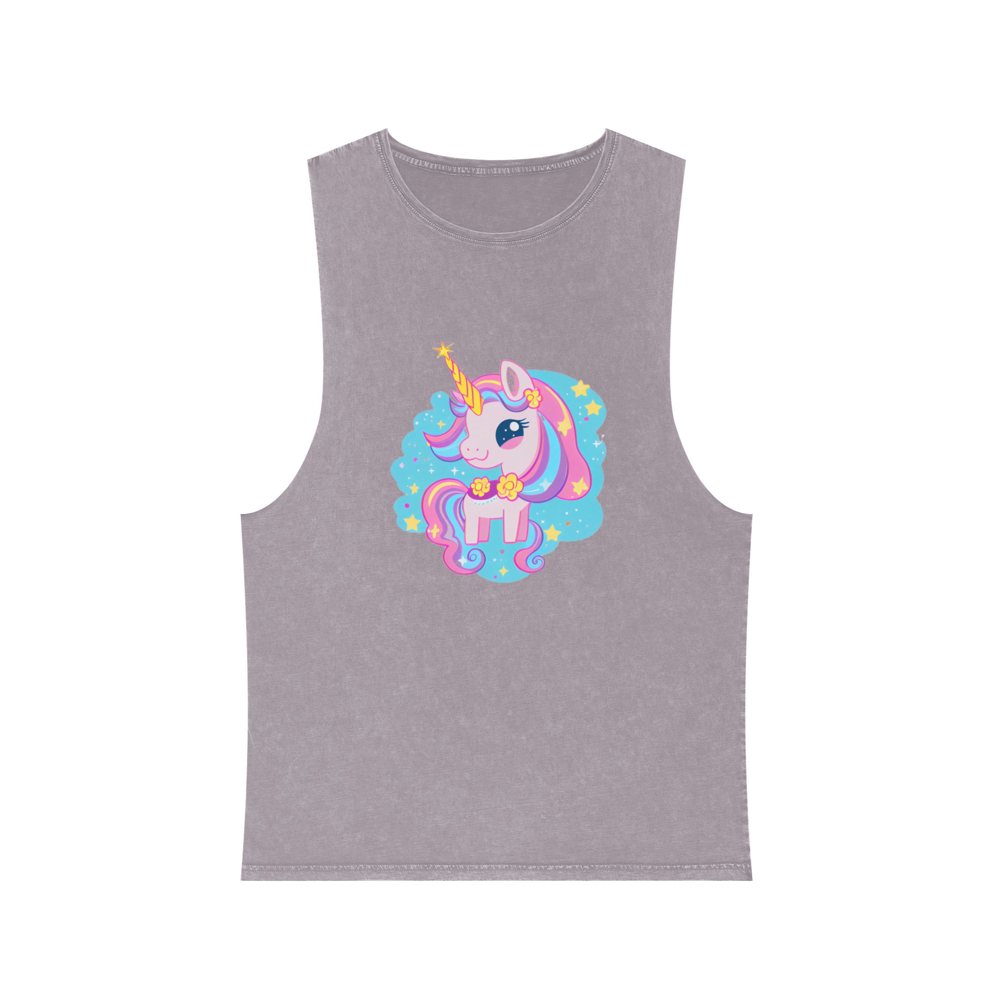 There Is Cartoon Unicorn With Bow Tie Stars Generative Ai Unisex Stonewash Tank Top - Image 17