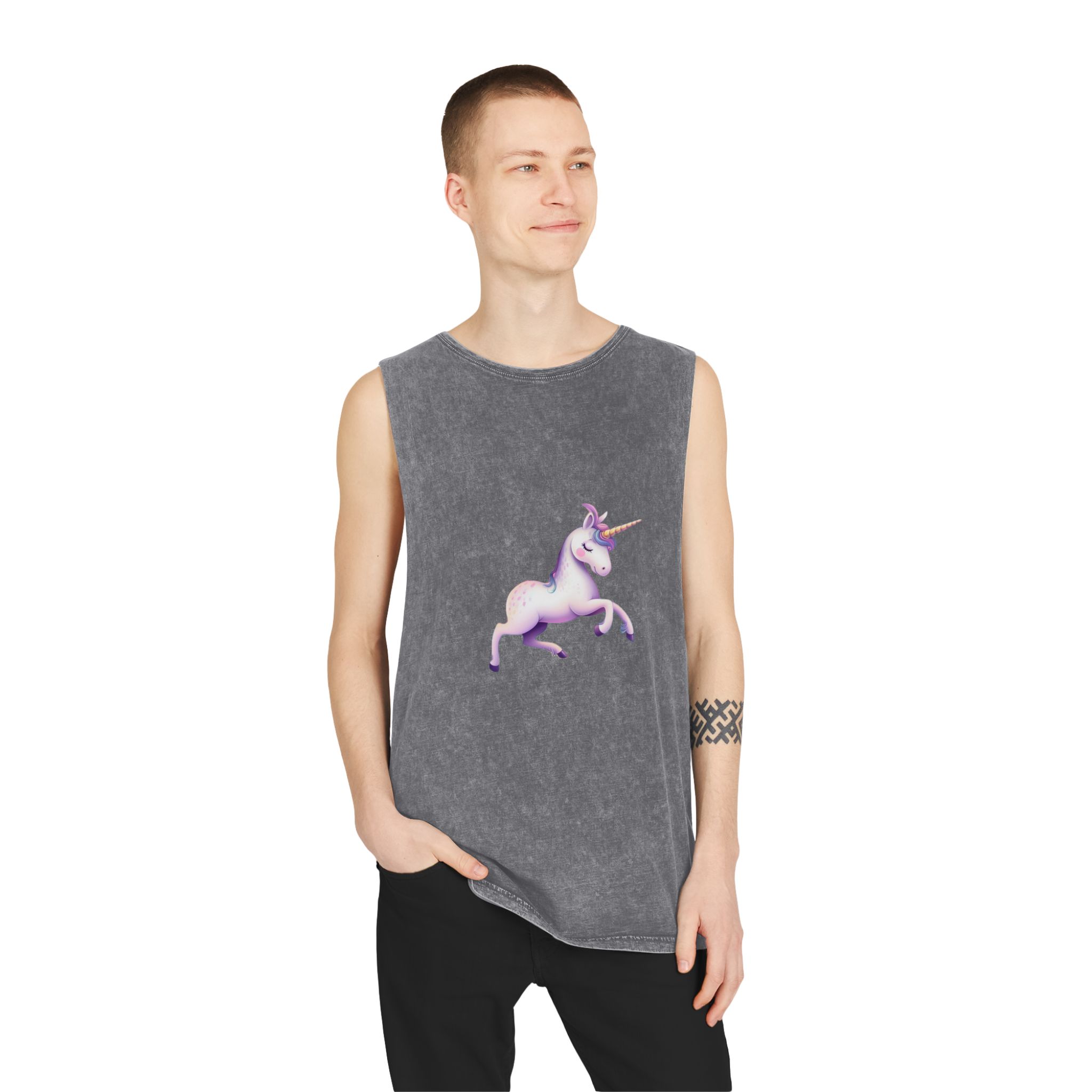 Beautiful Unicorn Running Magical Meadow Unicorn Background Images Whimsical Unicorn (47) Unisex Stonewash Tank Top - Image 11