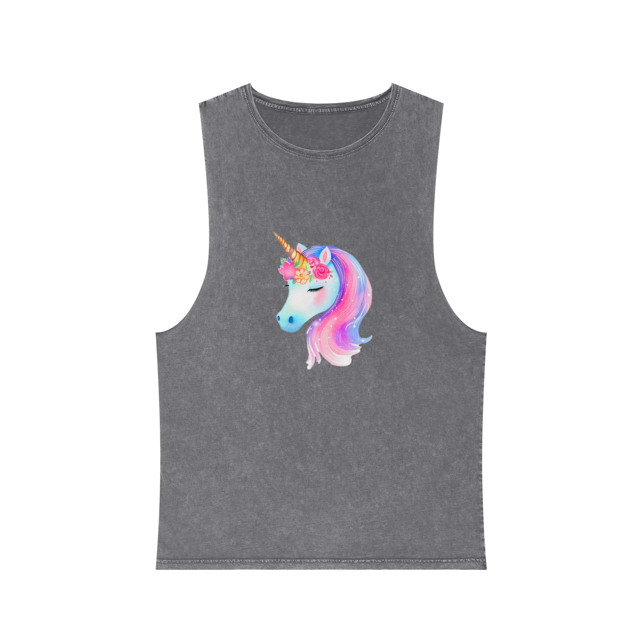 Cute Unicorn Watercolor Hand Painted 01 Unisex Stonewash Tank Top - Image 9