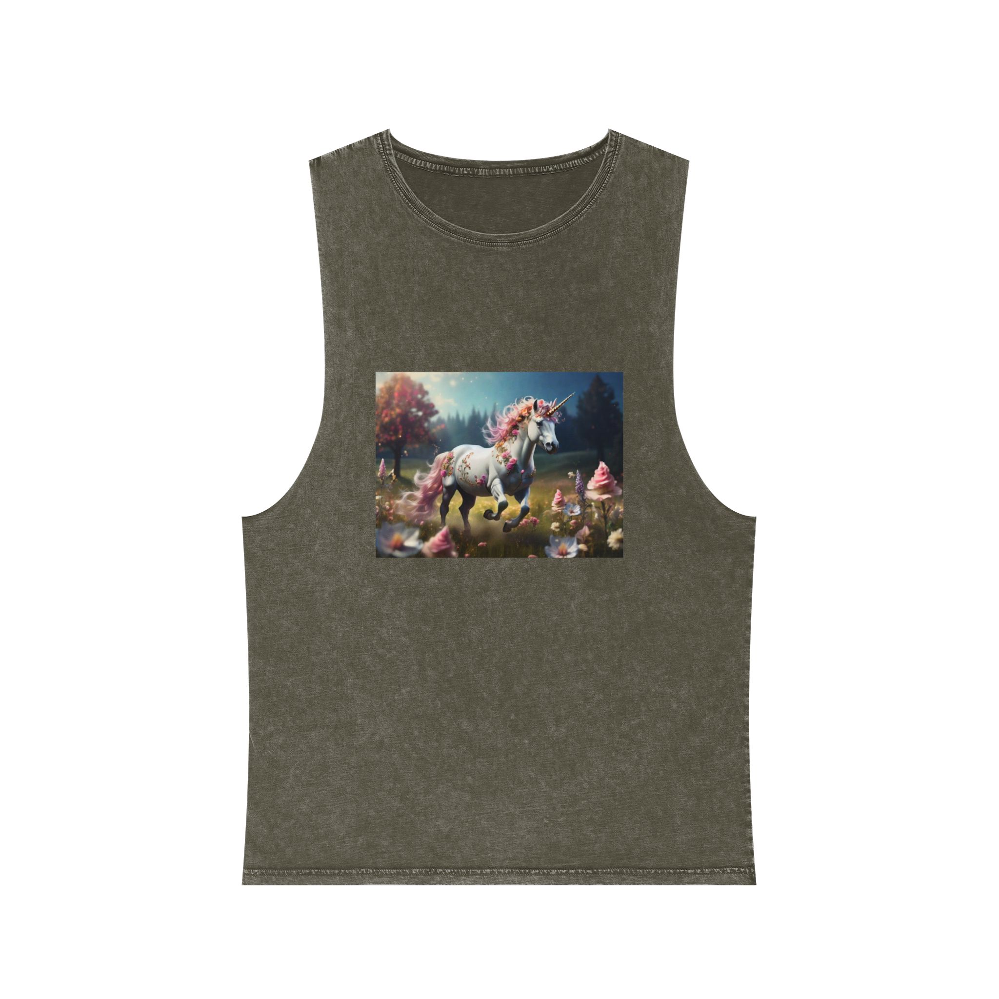 Beautiful Unicorn Running Magical Meadow Unicorn Background Images Whimsical Unicorn (27) Unisex Stonewash Tank Top - Image 5