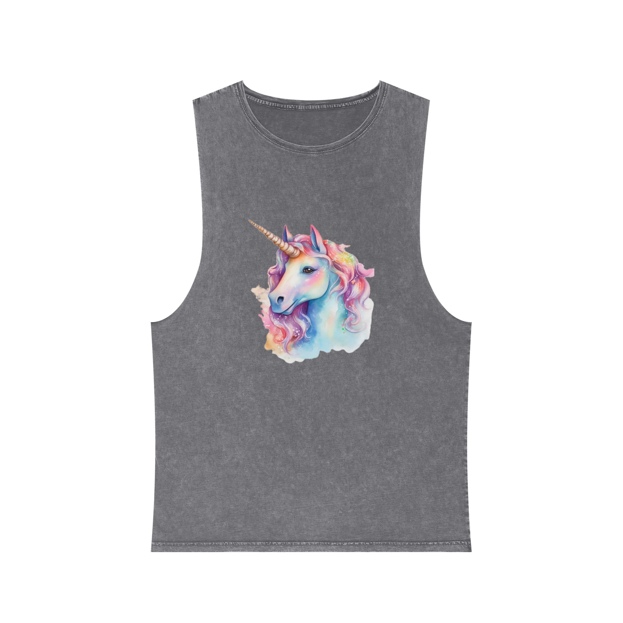 Painting Unicorn With Long Mane Colorful Mane Generative Ai Unisex Stonewash Tank Top - Image 9