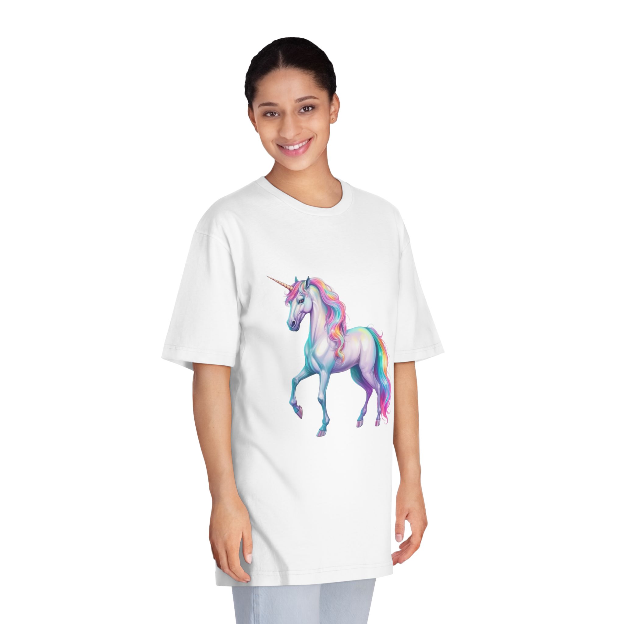 White Unicorn With Rainbow Mane Long Mane Generative Ai Fotor Bg Remover 20231203171019 Unisex Classic Crewneck T Shirt - Image 3