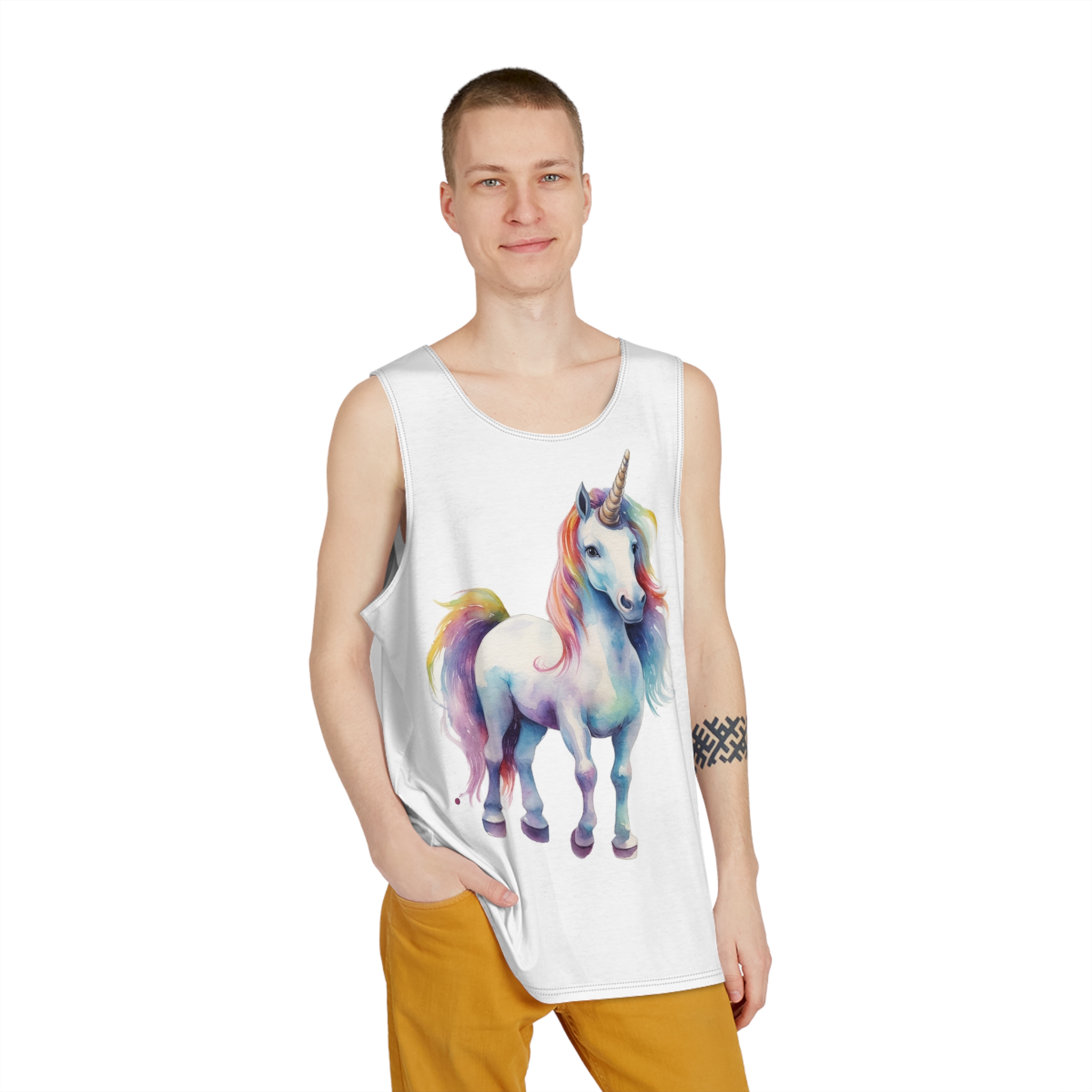 Painting Unicorn With Colorful Mane Long Mane Generative Ai Mens Tank Aop - Image 3