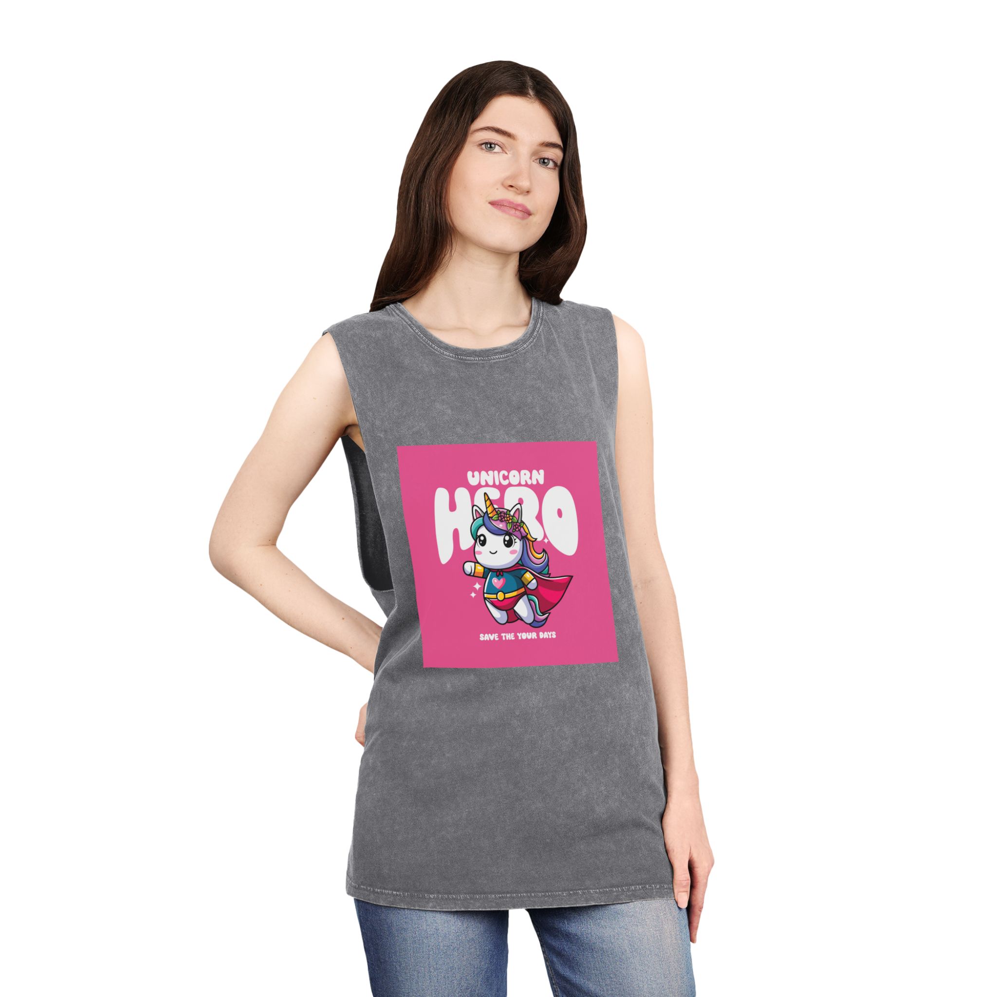 Unicorn Hero Unisex Stonewash Tank Top - Image 12