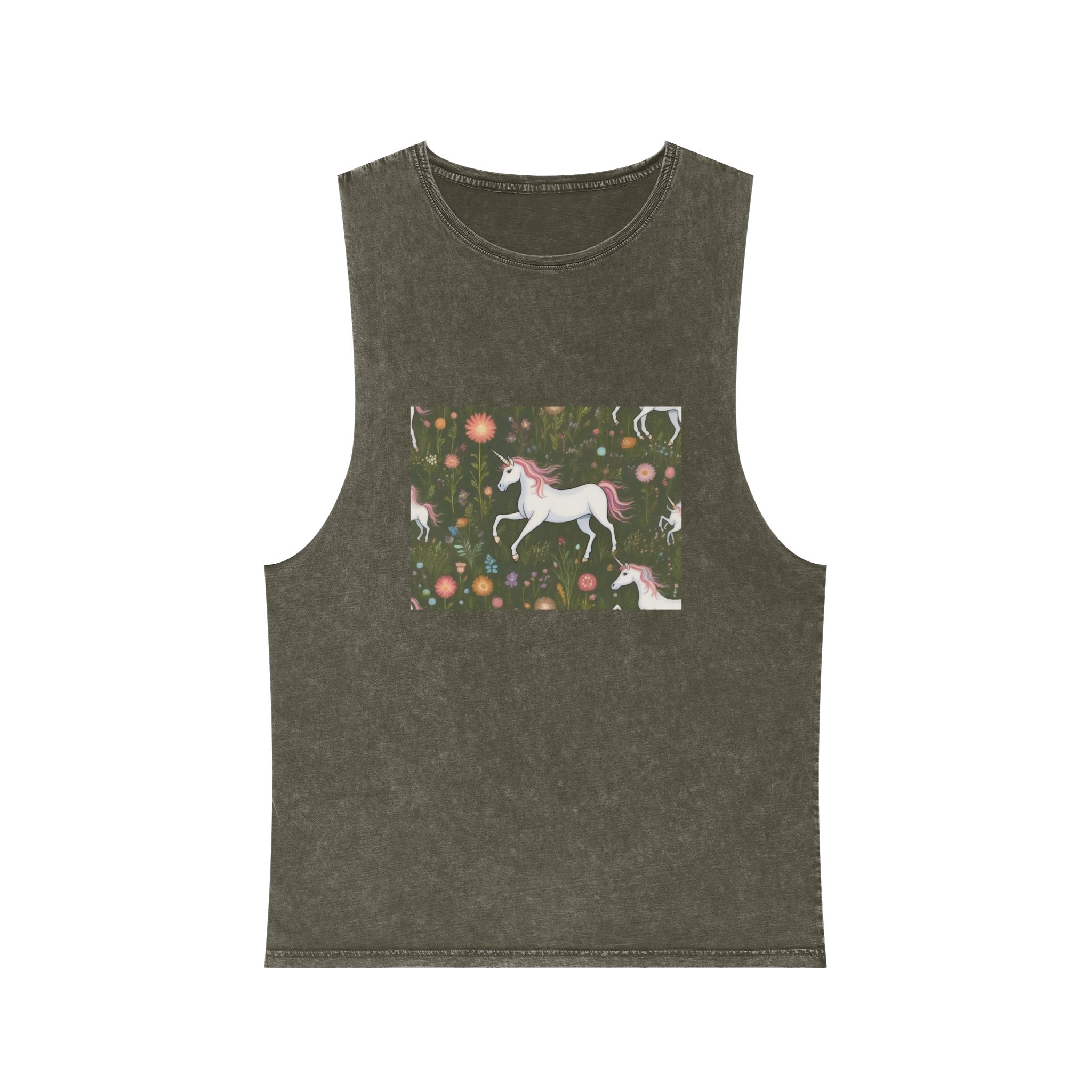 Beautiful Unicorn Running Magical Meadow Unicorn Background Images Whimsical Unicorn (56) Unisex Stonewash Tank Top - Image 5