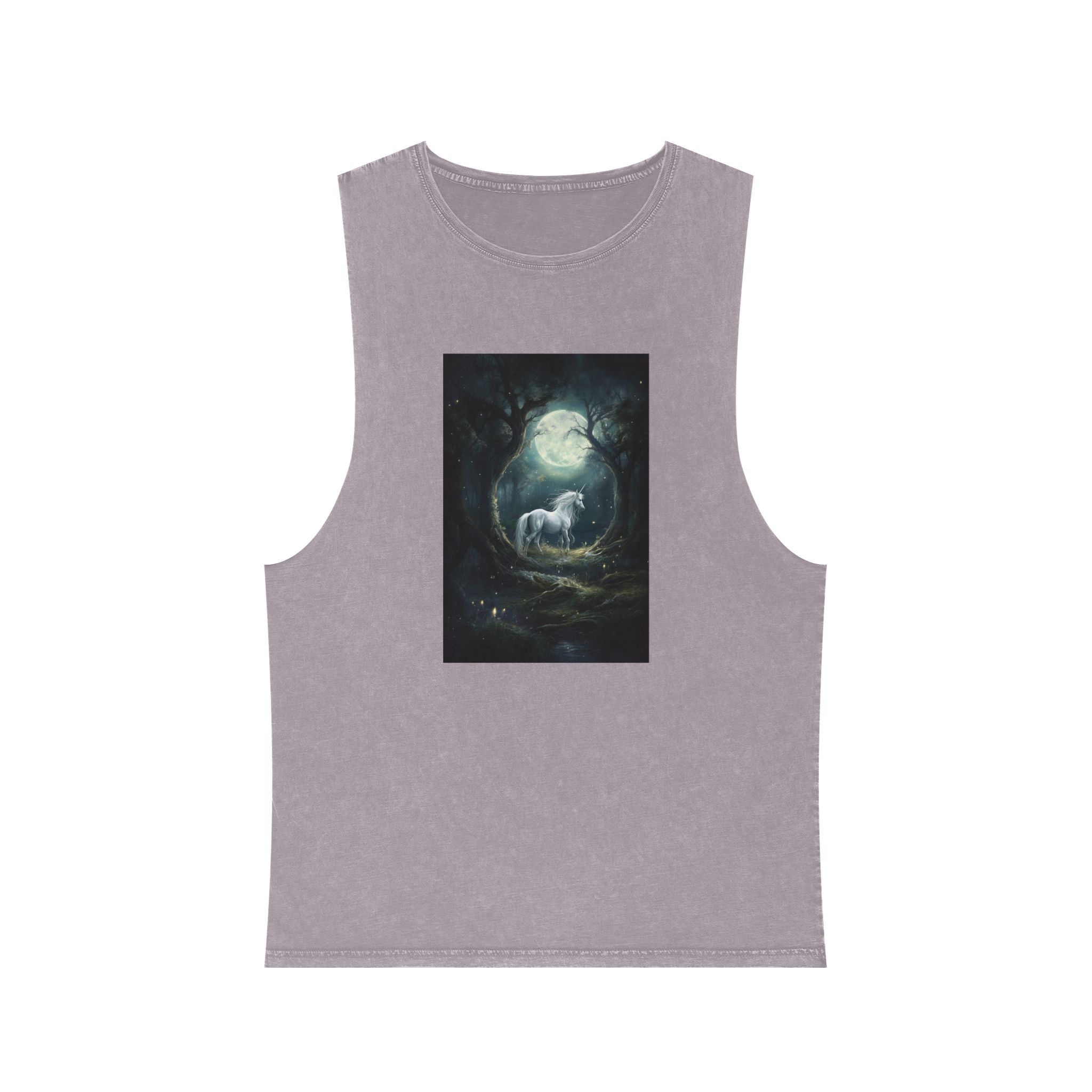 Unicorn Forest With Full Moon Background Unisex Stonewash Tank Top - Image 17