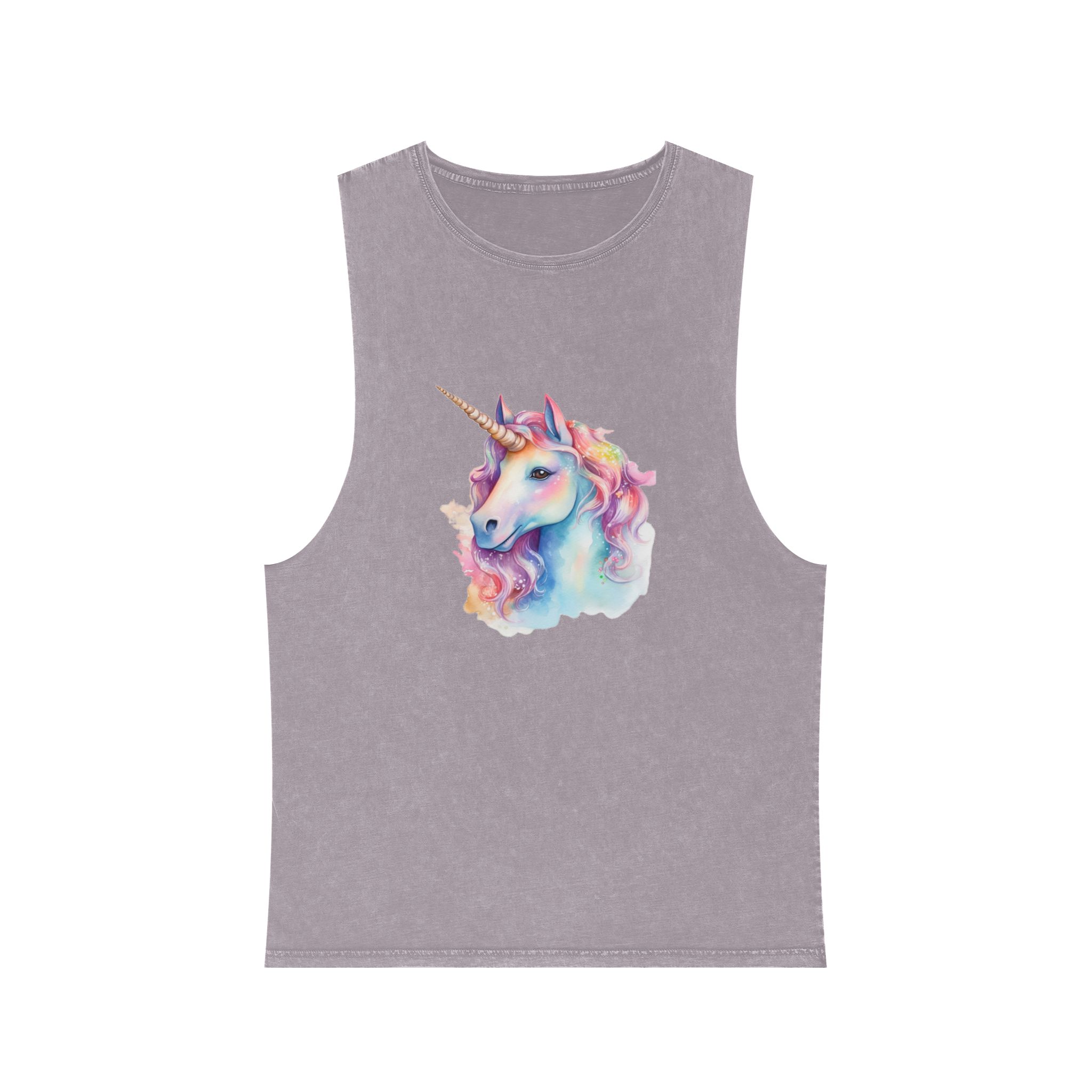 Painting Unicorn With Long Mane Colorful Mane Generative Ai Unisex Stonewash Tank Top - Image 17