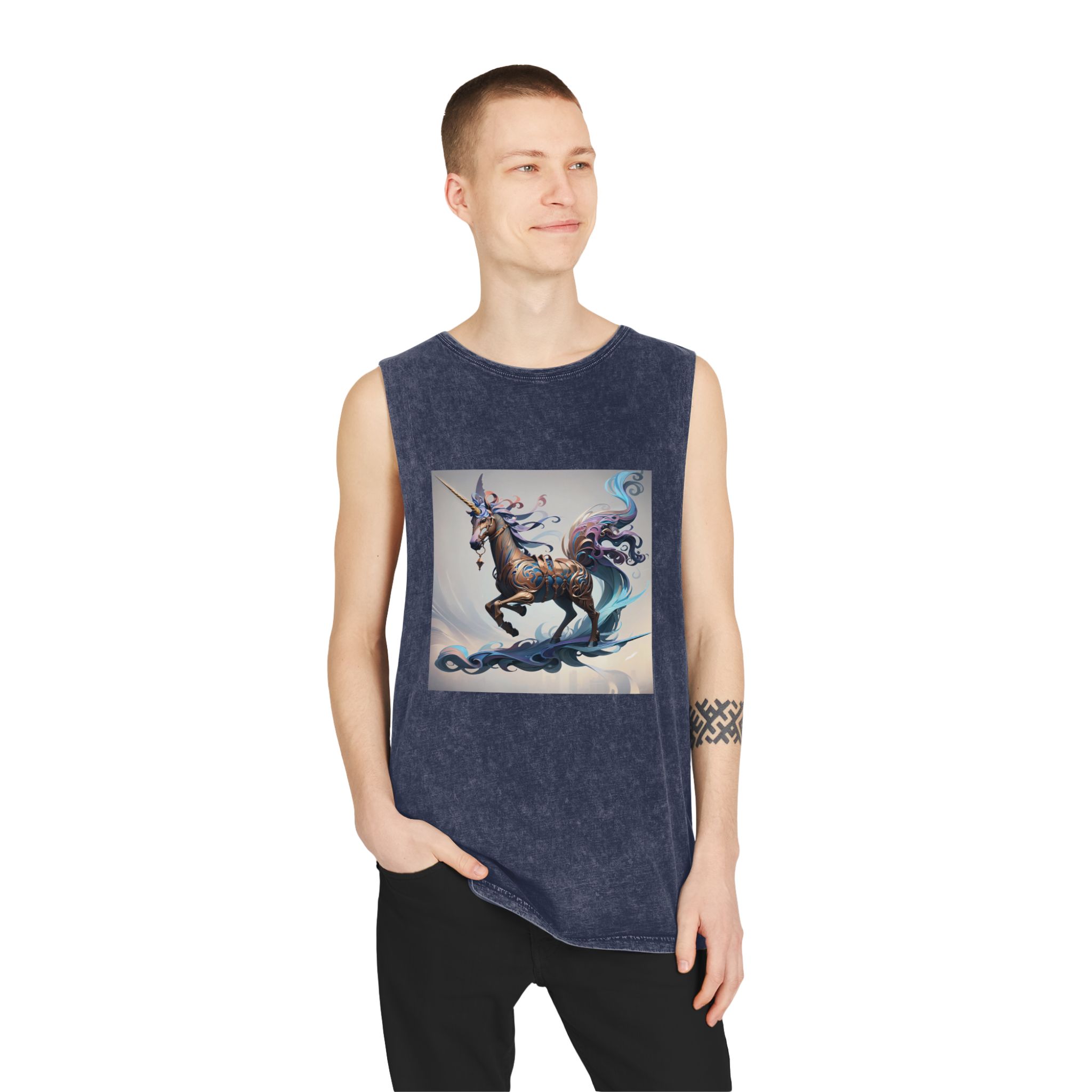 Painting Unicorn Unisex Stonewash Tank Top - Image 15