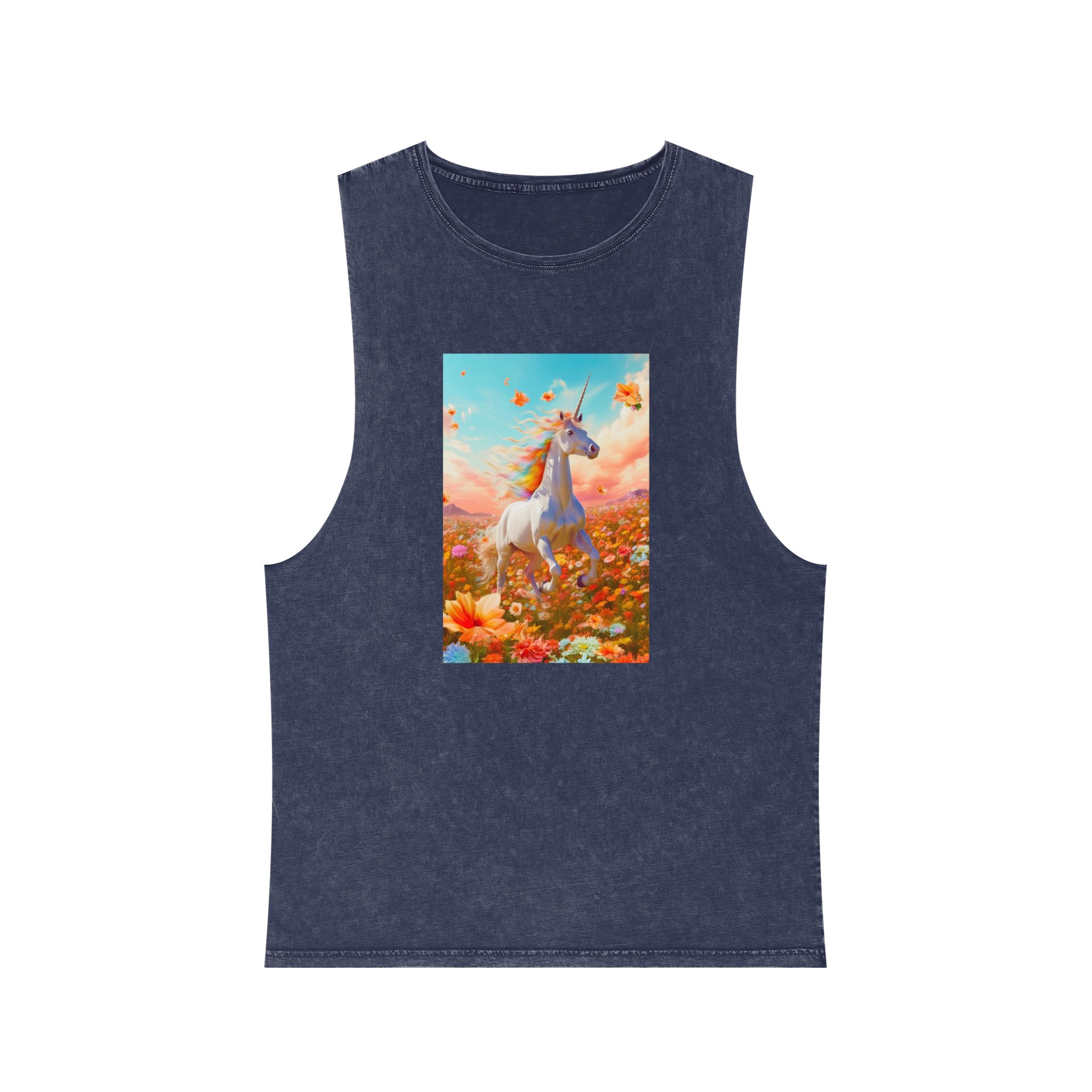 Image White Unicorn Running Through Field Wildflowers Generative Ai Unisex Stonewash Tank Top - Image 13