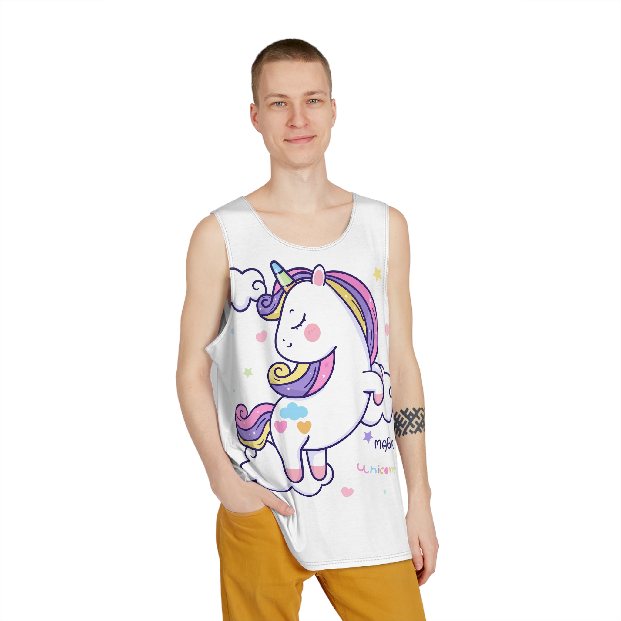 Cute Little Unicorn Cartoon Pony Magic Cloud Kawaii Animal Mens Tank Aop - Image 3