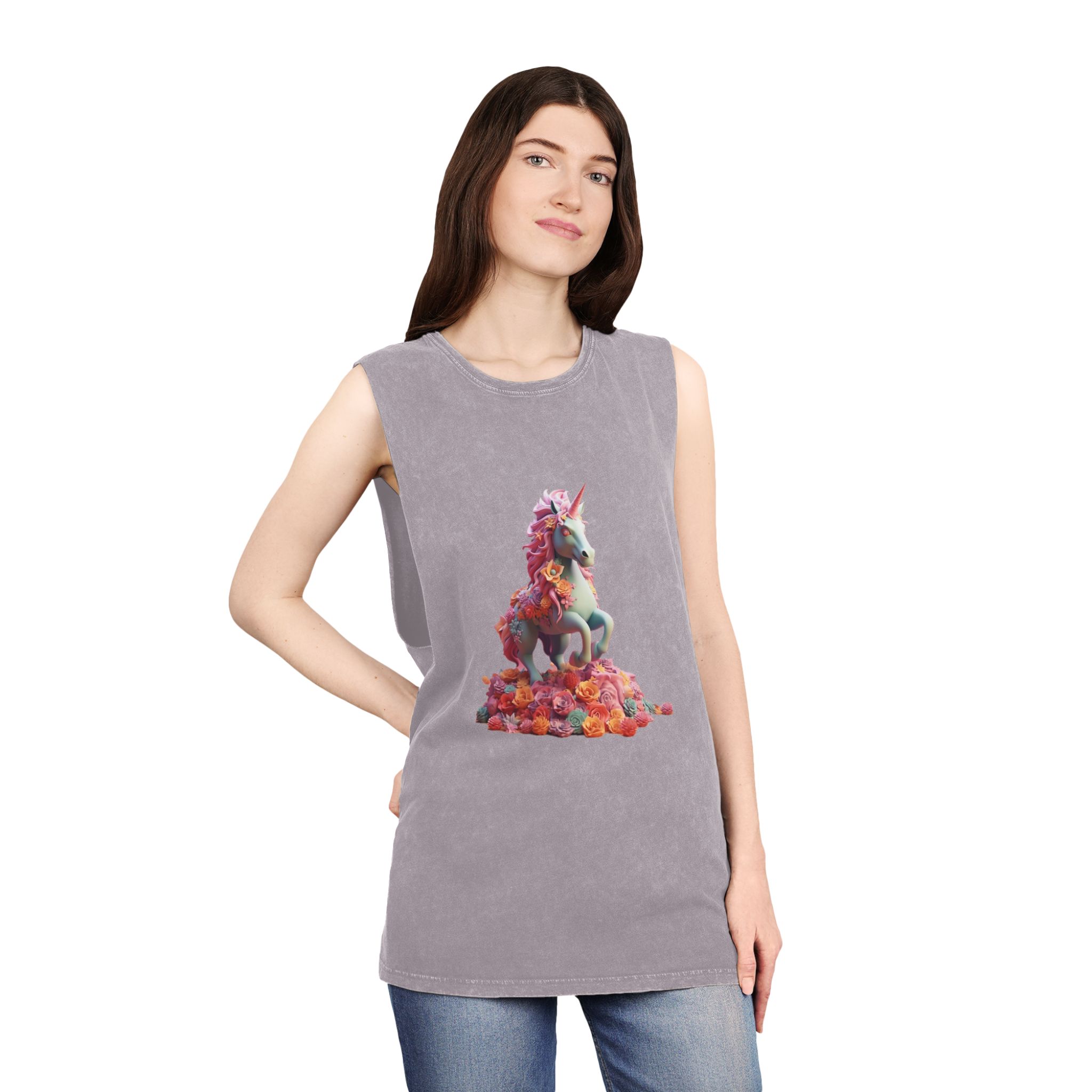 Colorful 3d Mythical Unicorn (3) Copy Unisex Stonewash Tank Top - Image 20