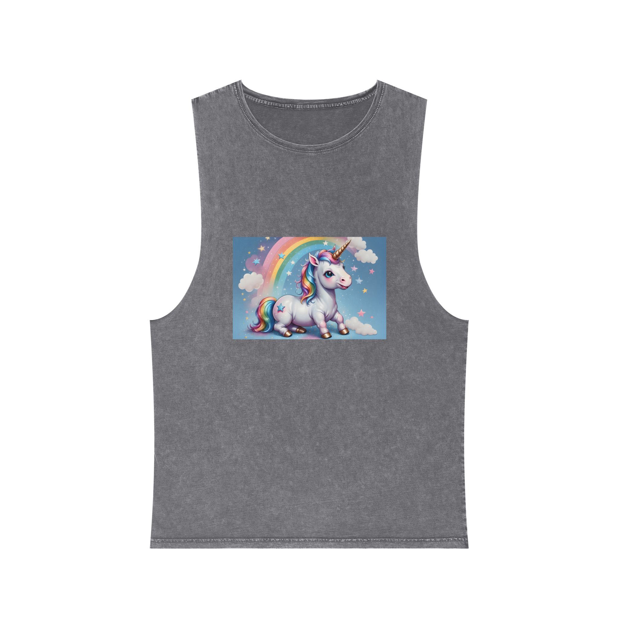 Happy Unicorn Background Sky Rainbow Unisex Stonewash Tank Top - Image 9