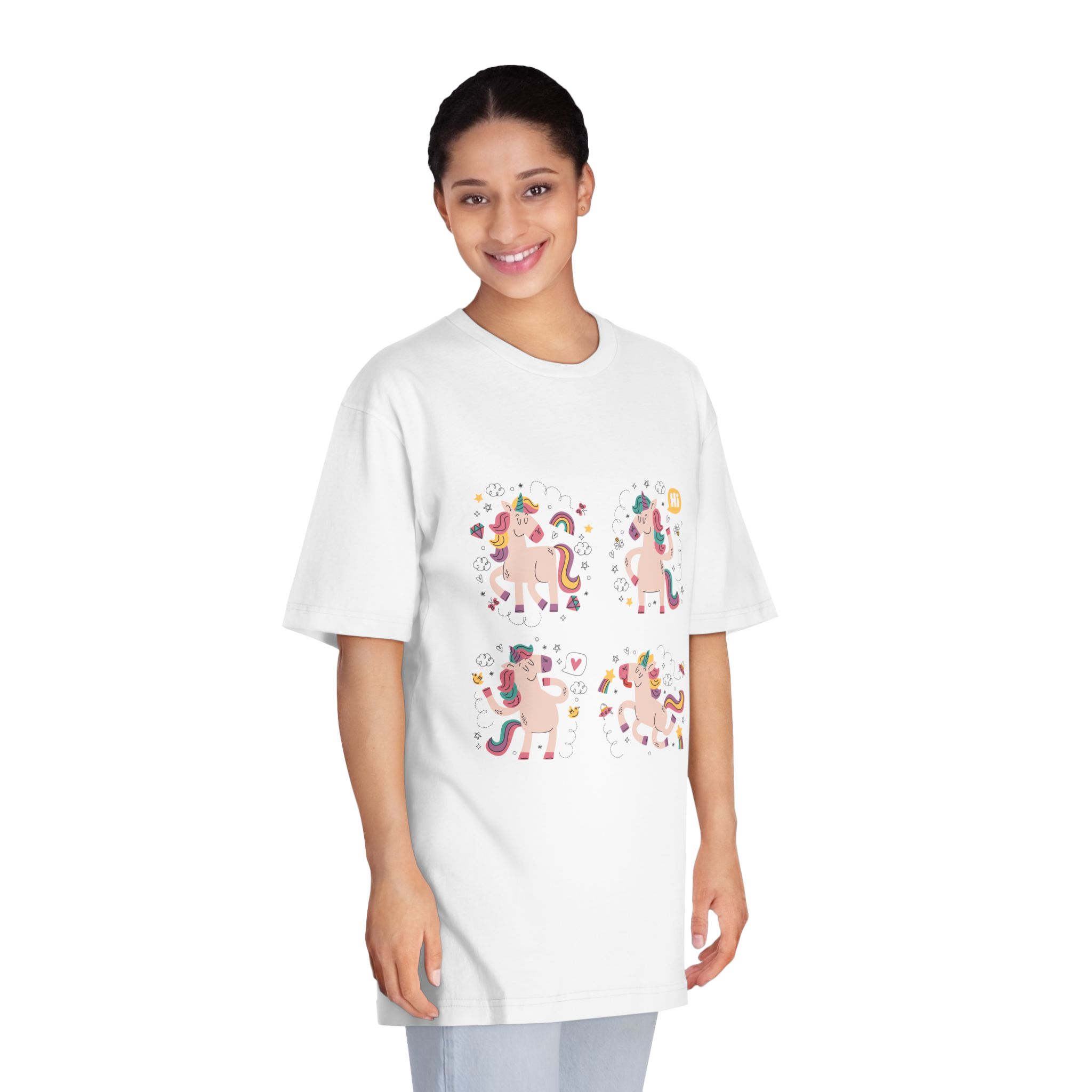 Doodle Hand Drawn Unicorn Stickers Unisex Classic Crewneck T Shirt - Image 3